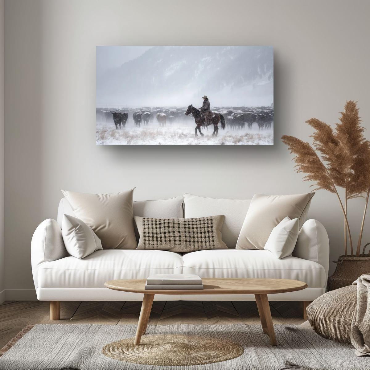 Cowboy Art Print – Rustic Western Home Decor With Winter Roundup Scene