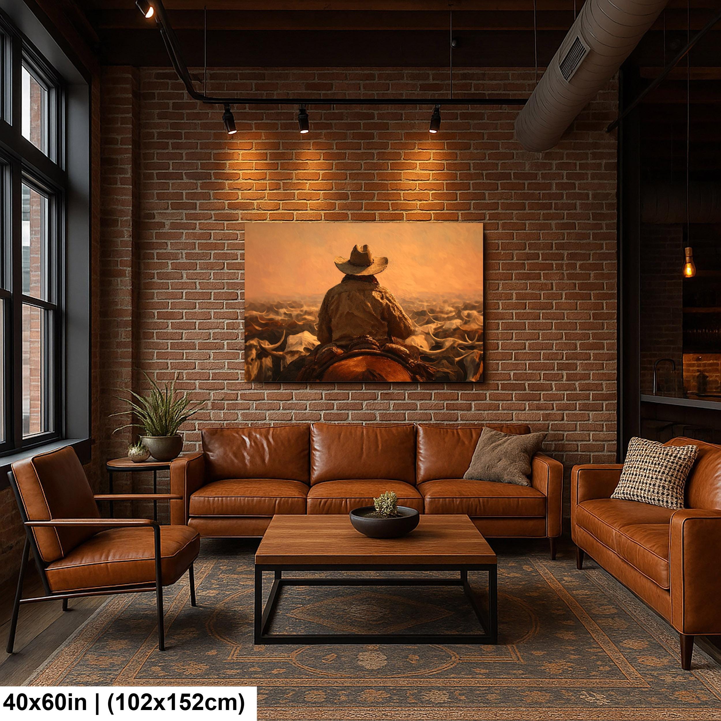 Cowboy Art Print - Rustic Western Decor | Cattle Drive Painting & Horseback Riding