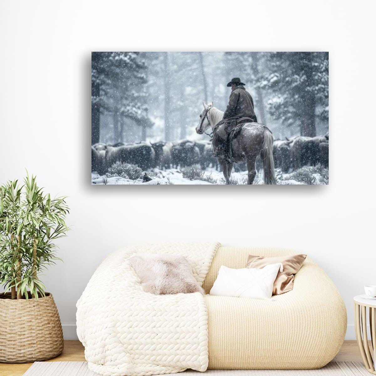 Cowboy Art Print - Rustic Western Home Decor With Mountain Snow Artwork