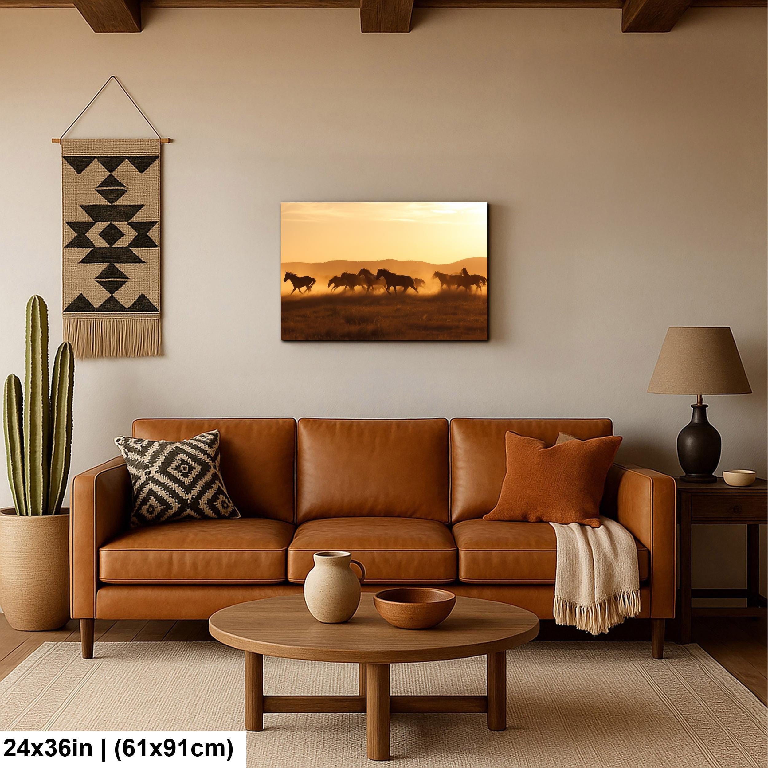 Wild Horses Art Print – Rustic Western Wall Art With Sunset Horse Scene