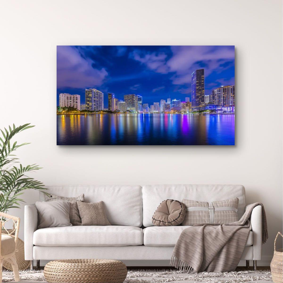 Miami Skyline Art - Dynamic Urban Night Scene | Modern Cityscape Wall Art Print