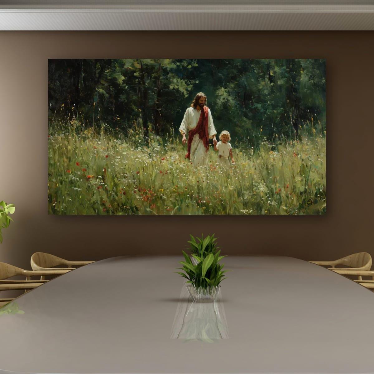 Christian Religious Wall Art – Jesus and Child Painting | Blessed Children Art Print