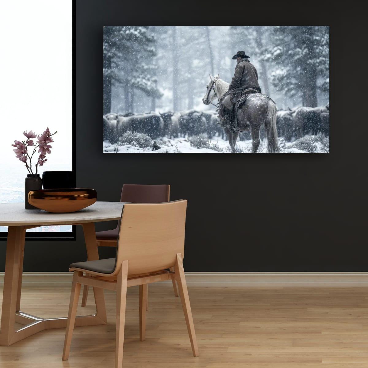 Cowboy Art Print - Rustic Western Home Decor With Mountain Snow Artwork