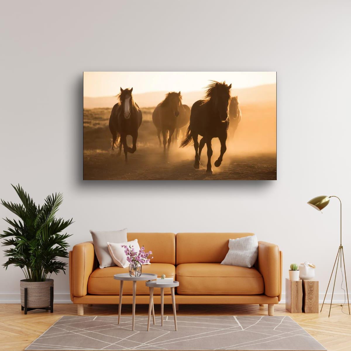 Wild Horses Art Print - Rustic Western Wall Art | Sunset Horse Painting Decor