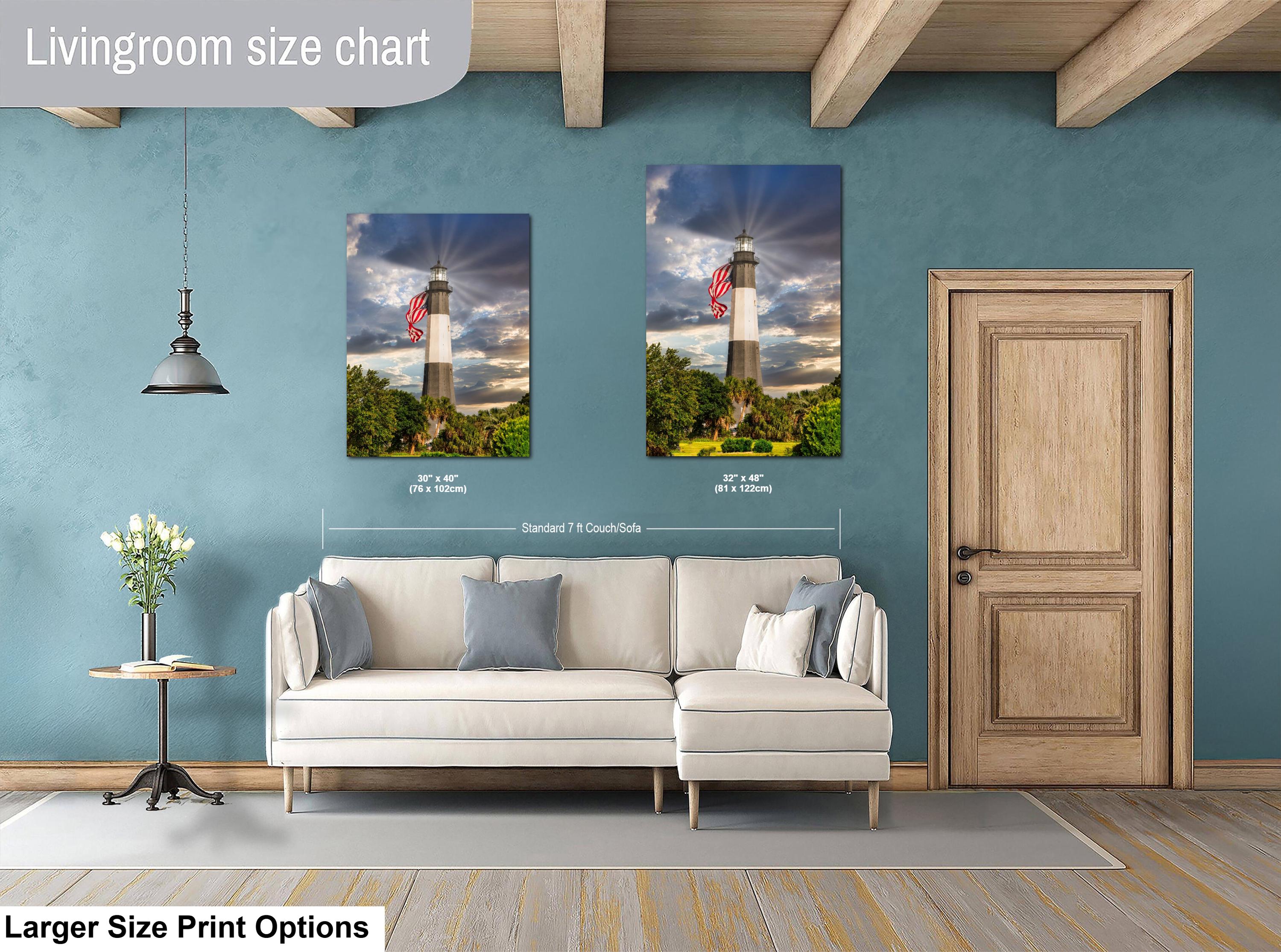 Tybee Island Lighthouse Print - Patriotic Coastal Wall Art With American Flag