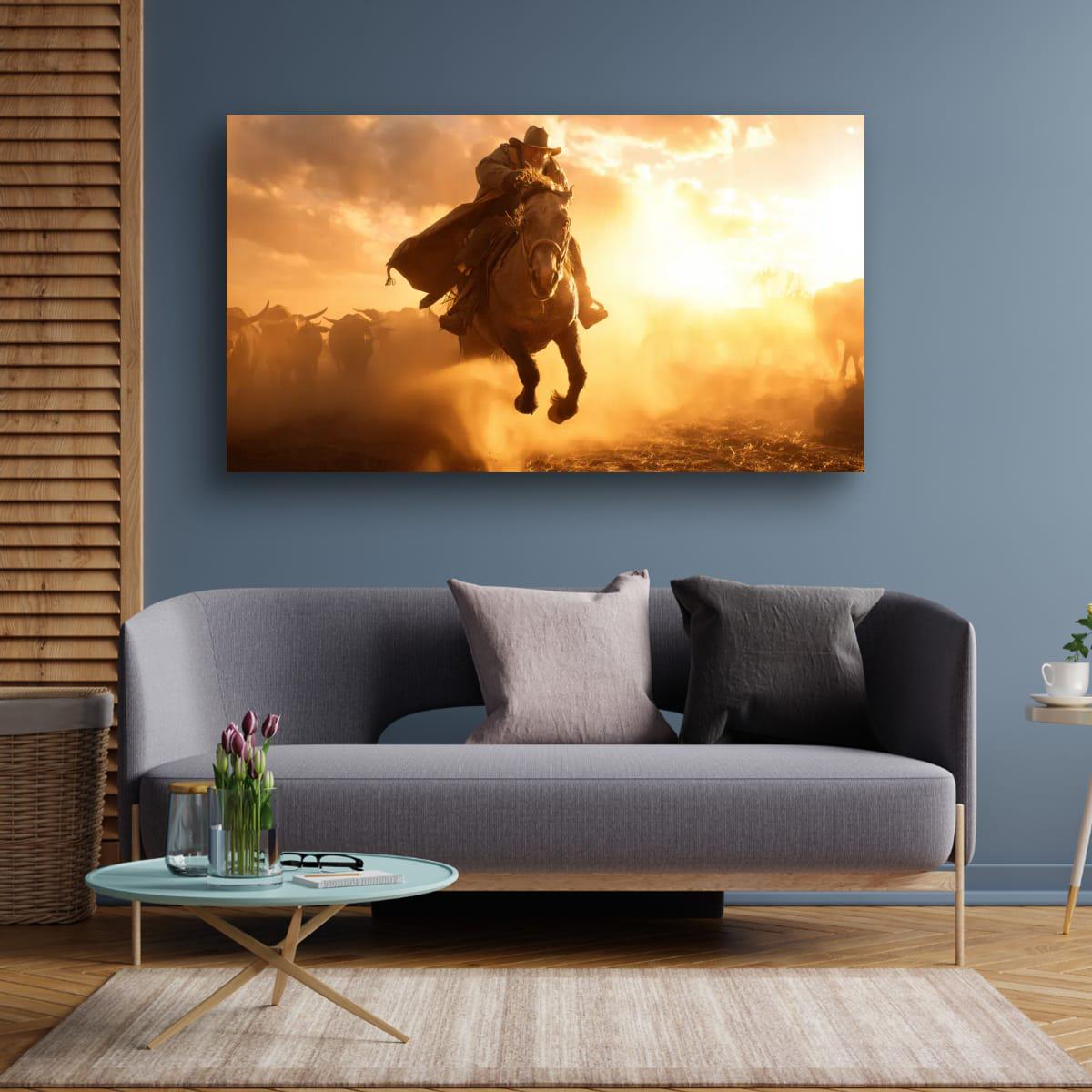 Cowboy Art Print | Winter Cattle Drive – Rustic Ranch Decor & Western Wall Hanging