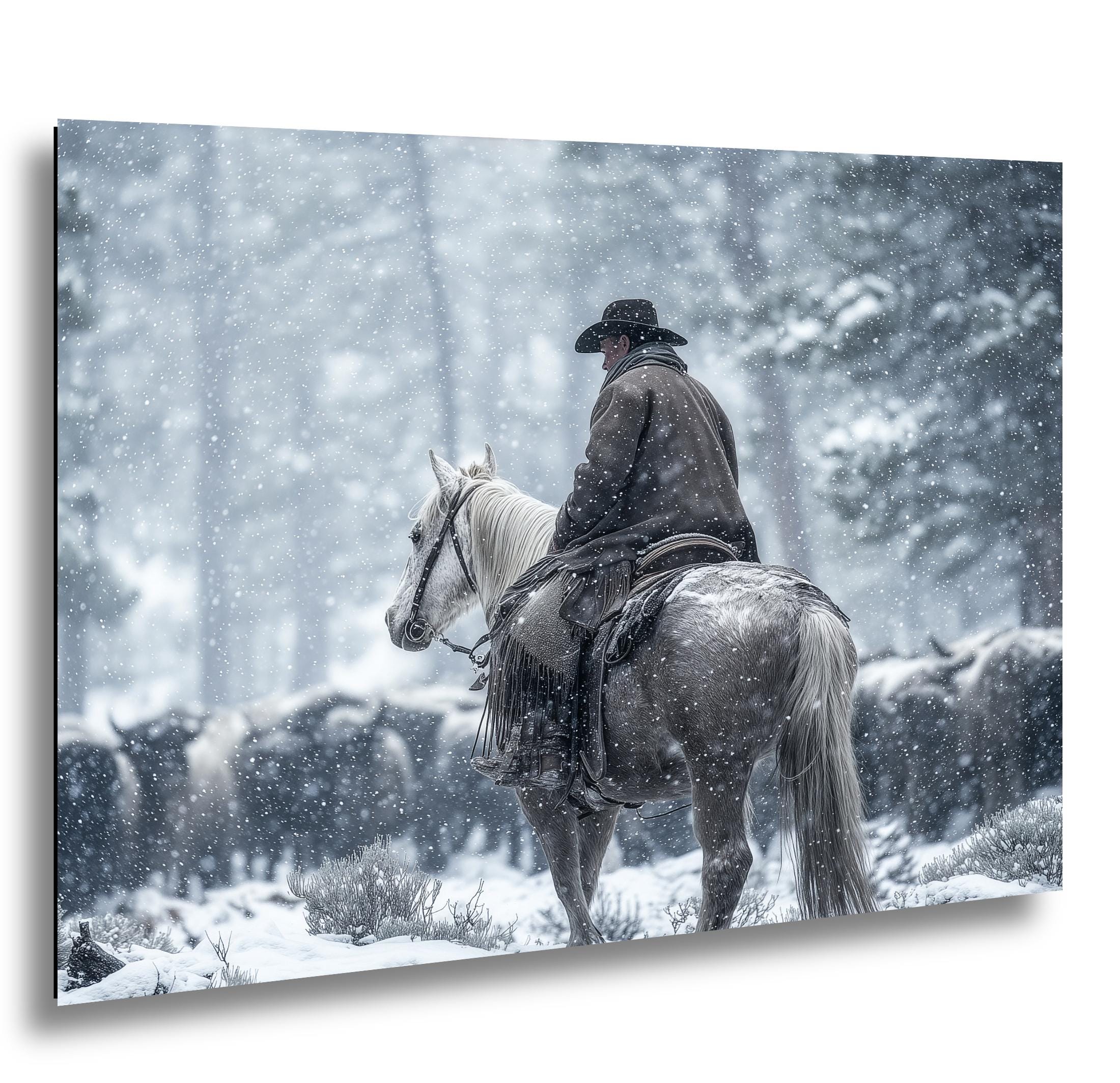 Cowboy Art Print - Rustic Western Home Decor With Mountain Snow Artwork