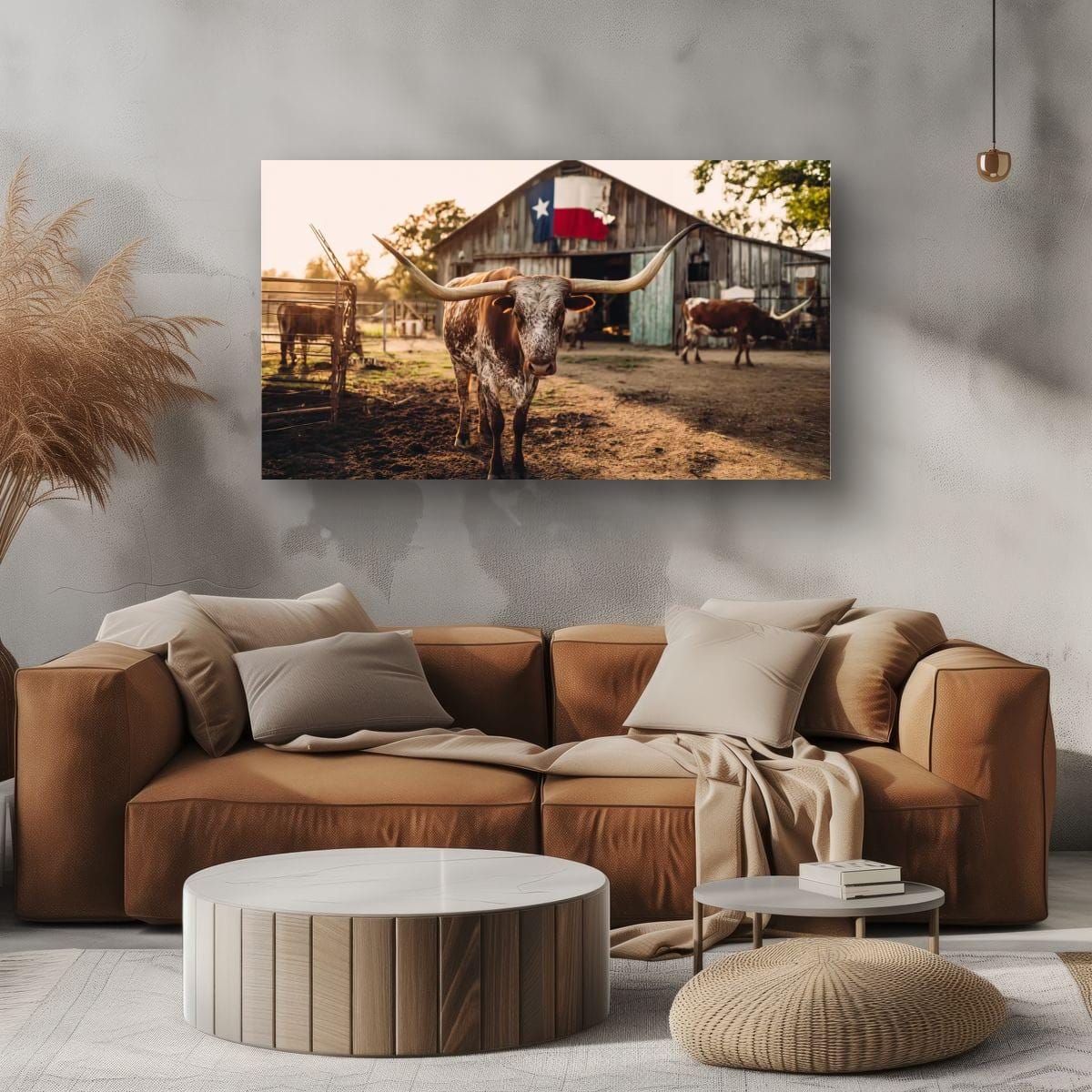 Longhorn Cattle Painting – Rustic Wall Art | Textured Texas Longhorn Canvas