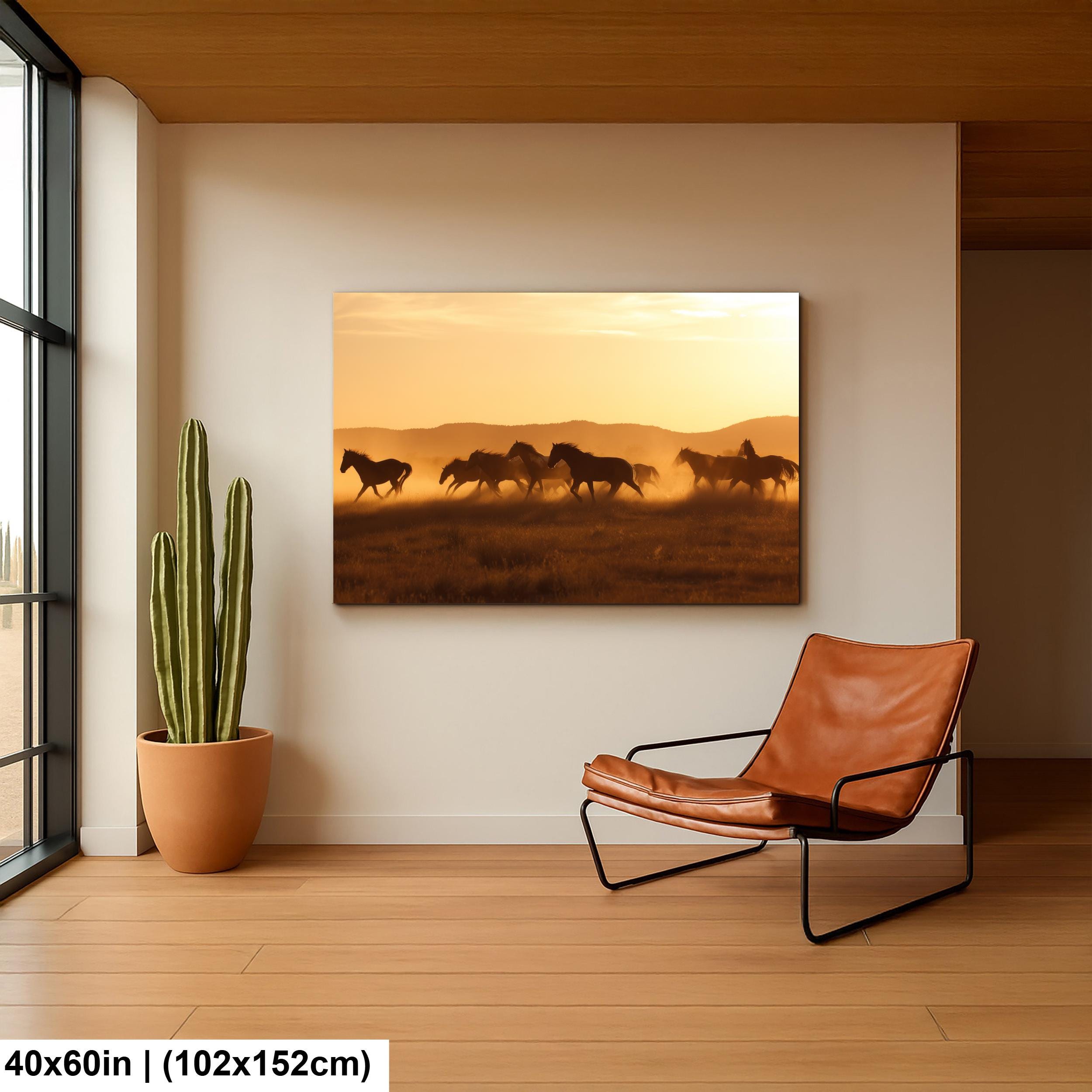 Wild Horses Art Print – Rustic Western Wall Art With Sunset Horse Scene