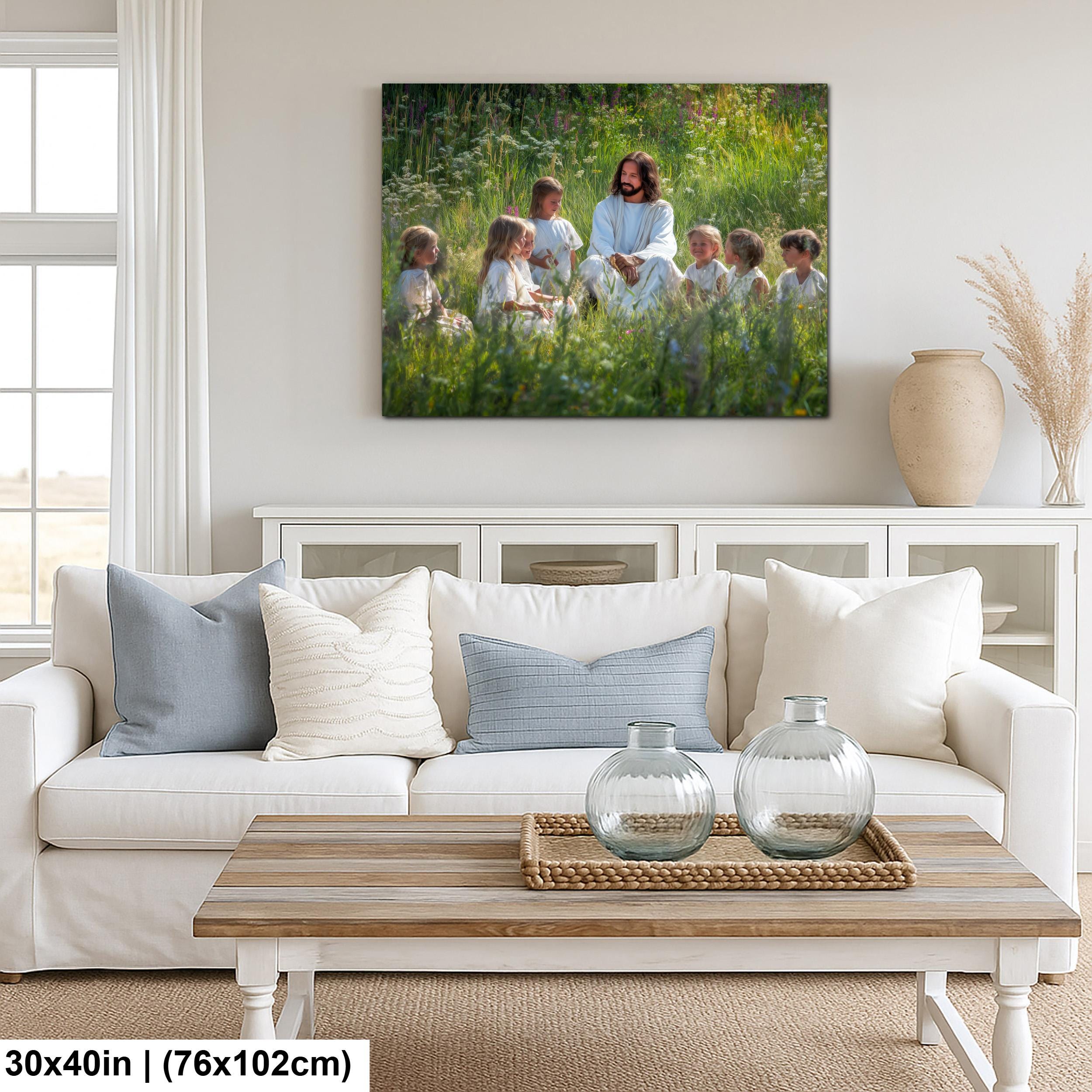 Christian Art Wall Decor – Jesus and Children Art | Blessed Little Children Painting