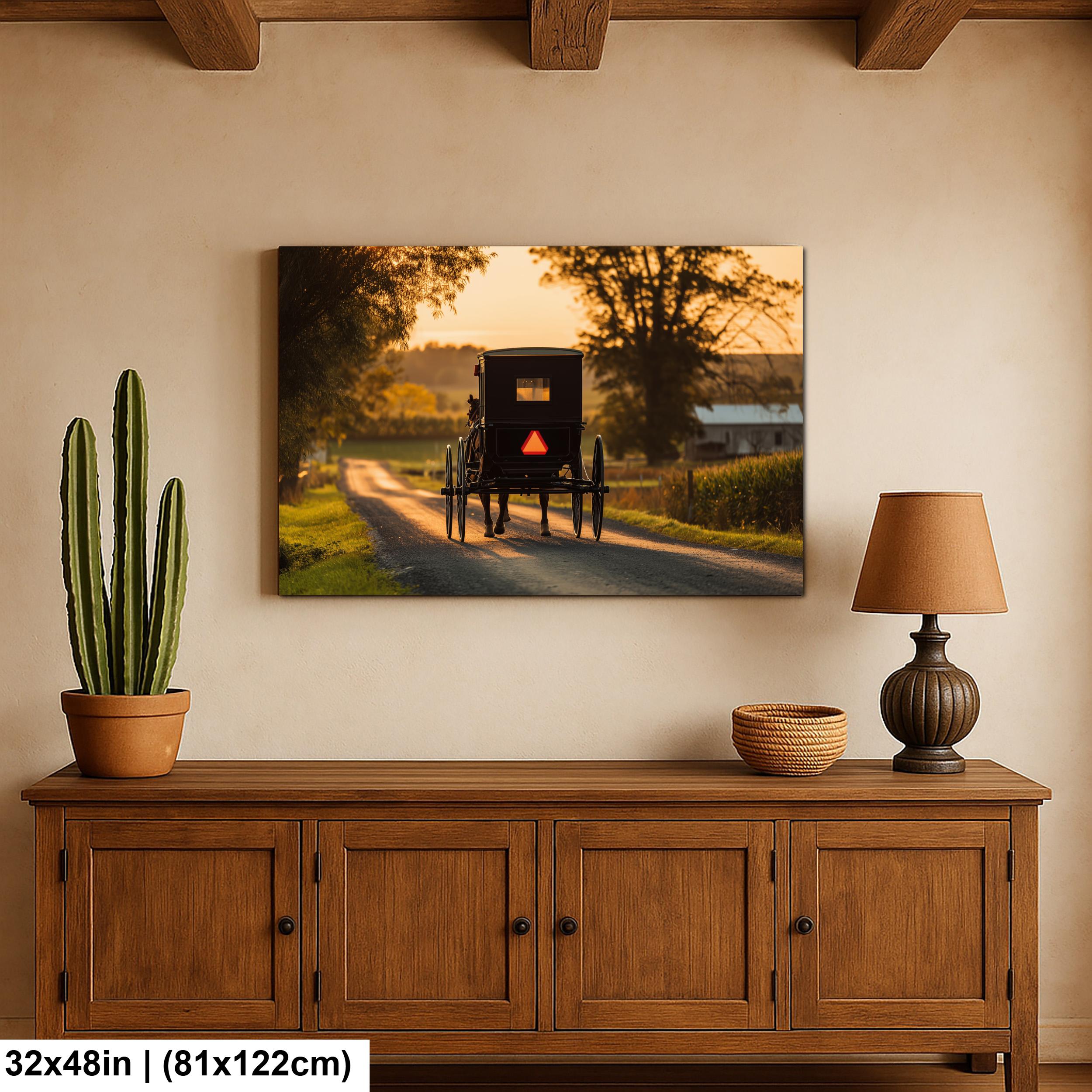 Americana Art Print – Amish Buggy Art | Rustic Country Home Decor Sunset