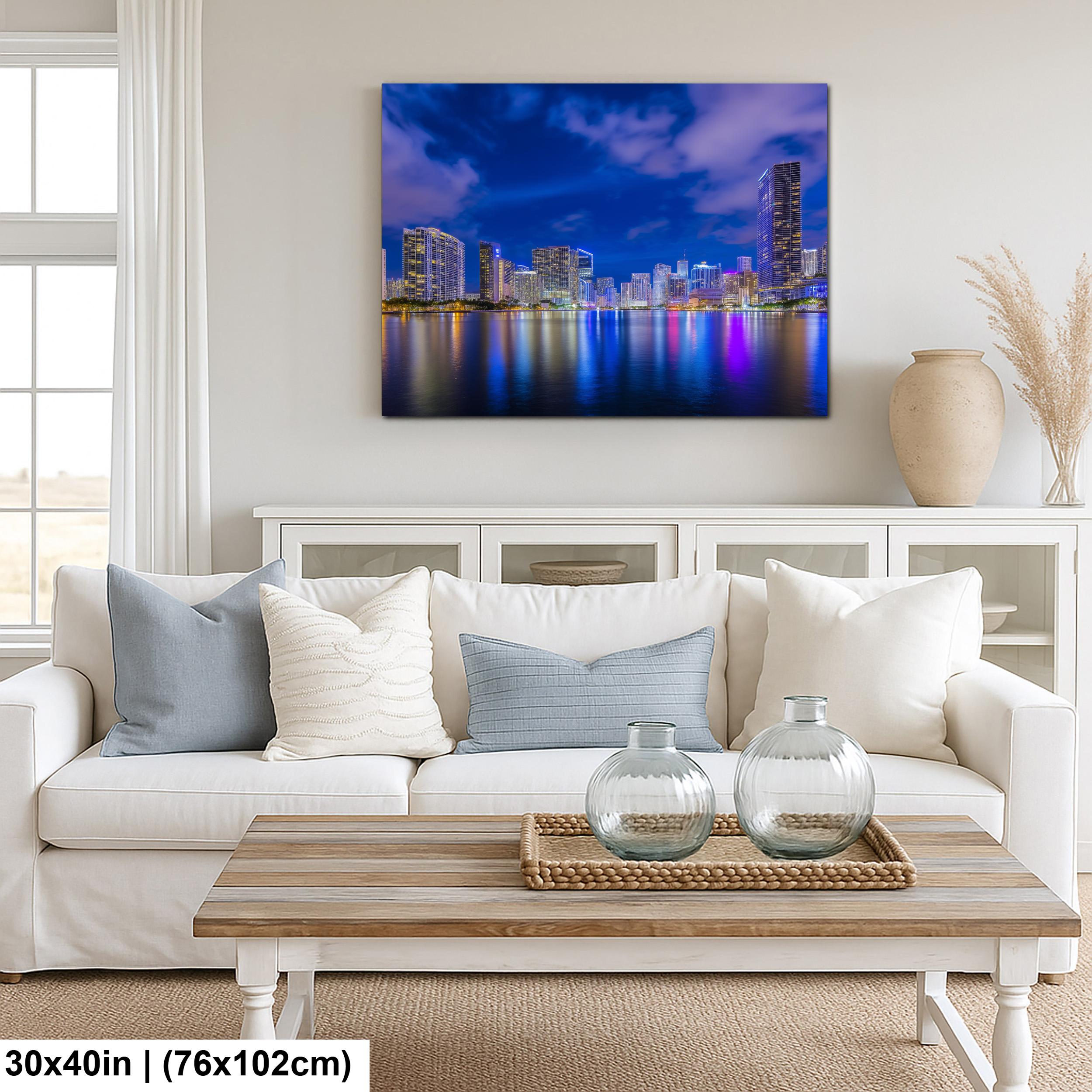 Miami Skyline Art - Dynamic Urban Night Scene | Modern Cityscape Wall Art Print