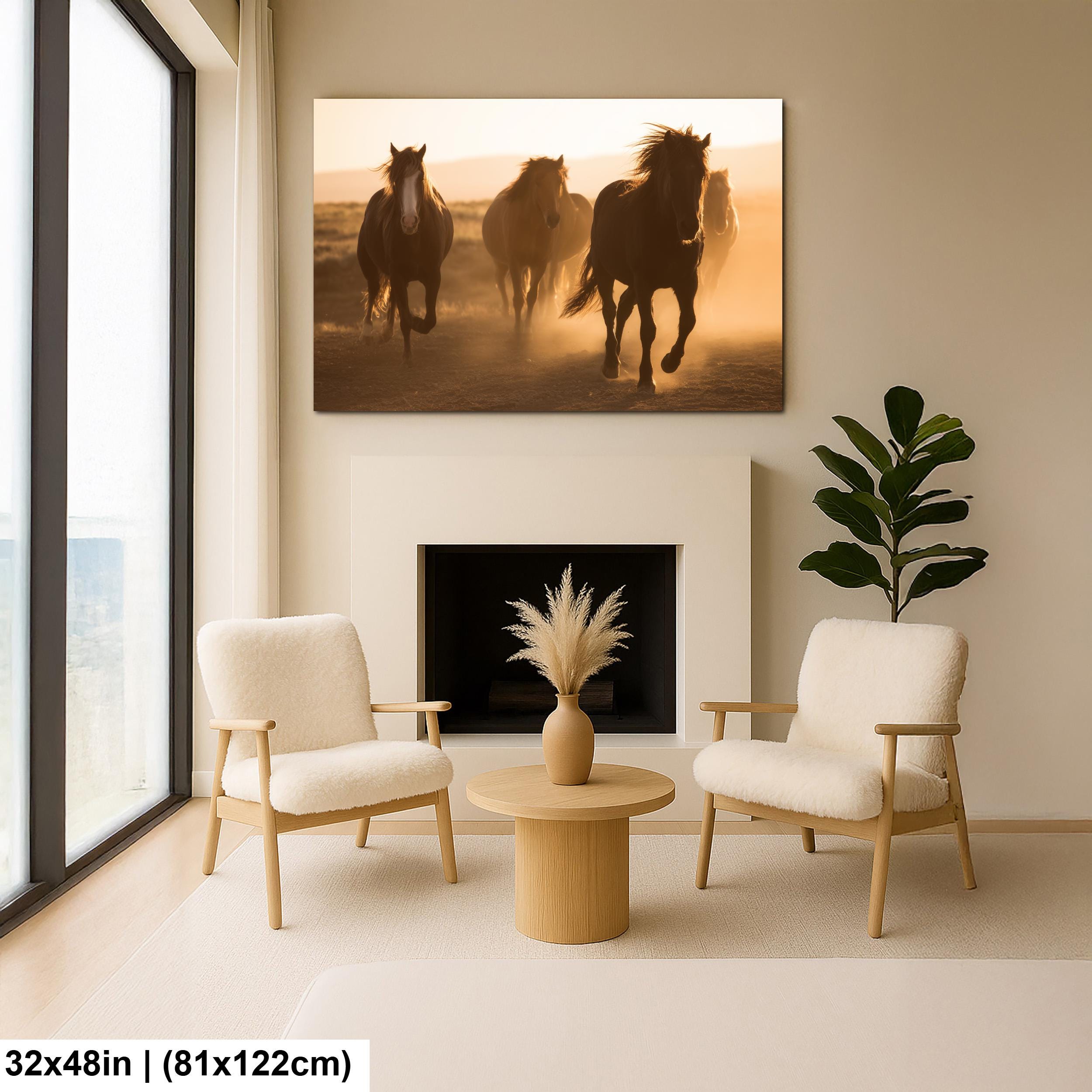 Wild Horses Art Print - Rustic Western Wall Art | Sunset Horse Painting Decor