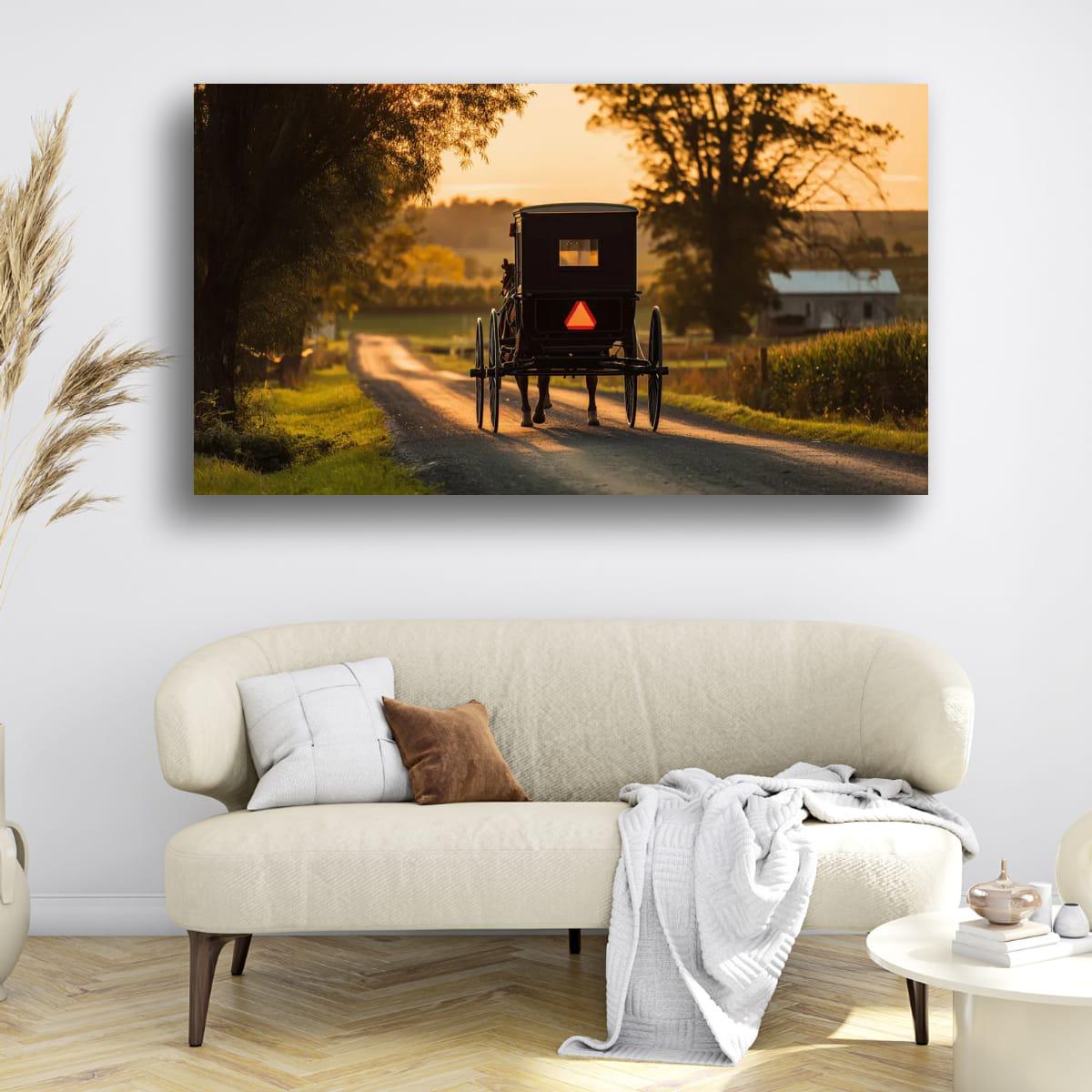 Americana Art Print – Amish Buggy Art | Rustic Country Home Decor Sunset