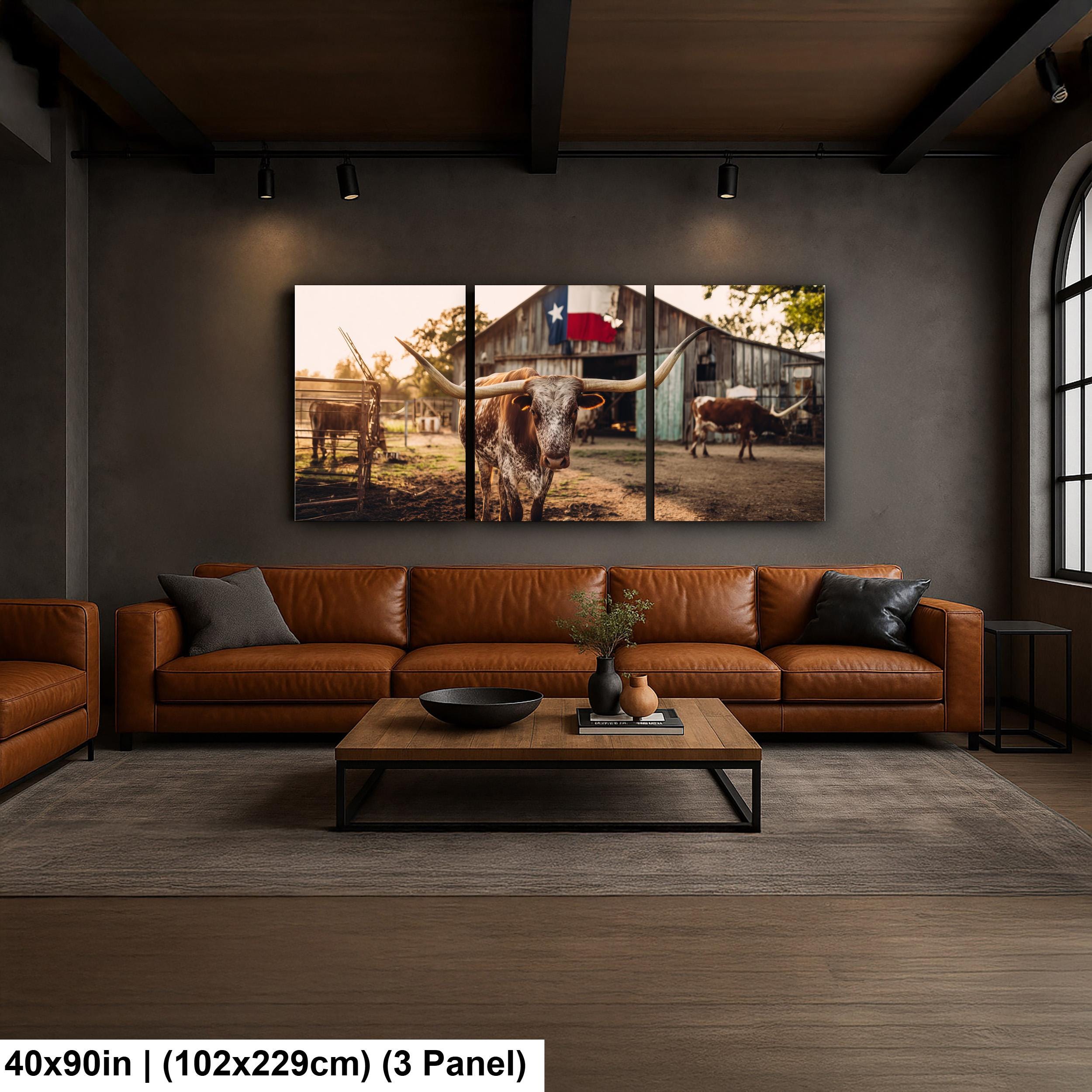 Longhorn Cattle Painting – Rustic Wall Art | Textured Texas Longhorn Canvas