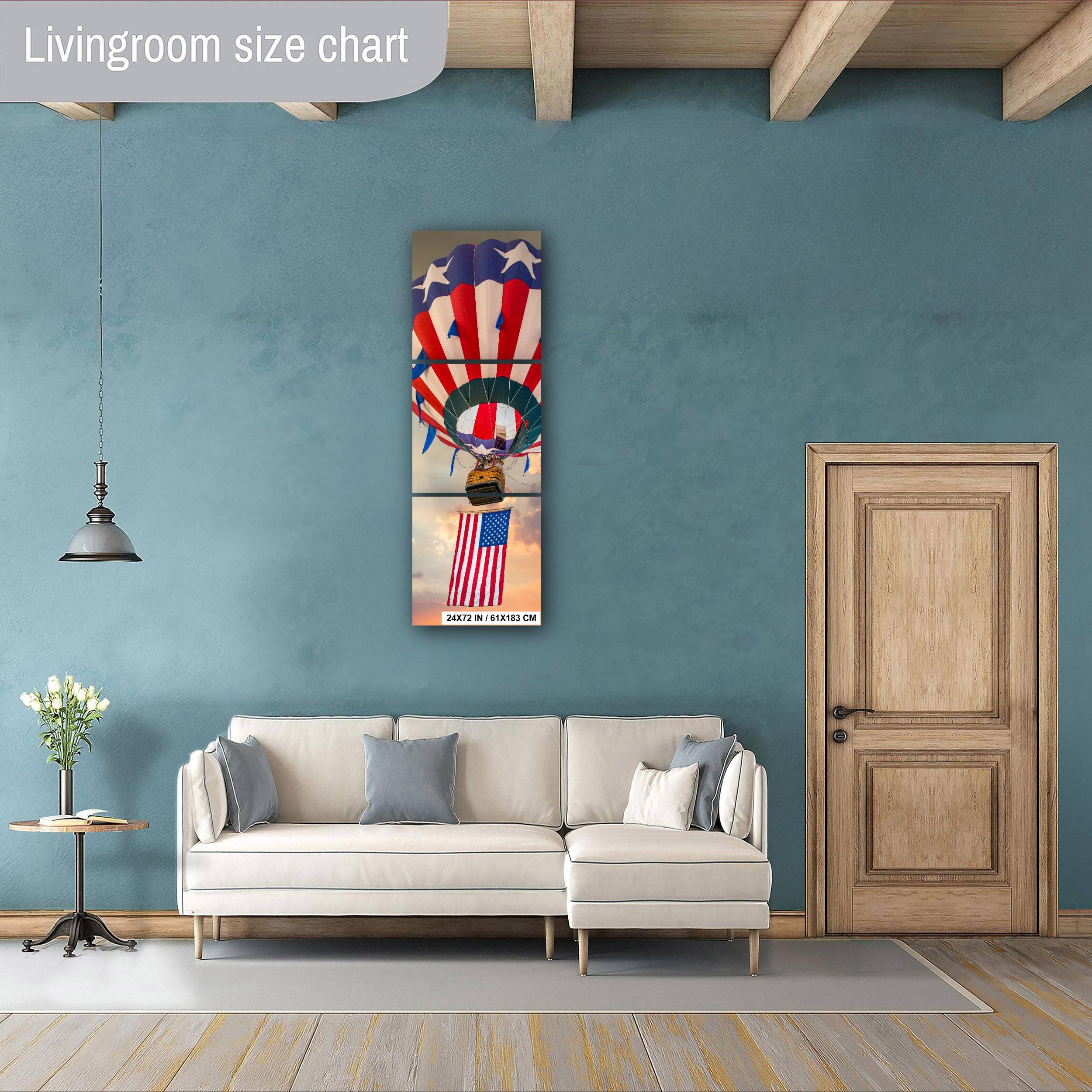 Patriotic Hot Air Balloon Independence Day Wall Art - Colorful Balloon Artwork Print