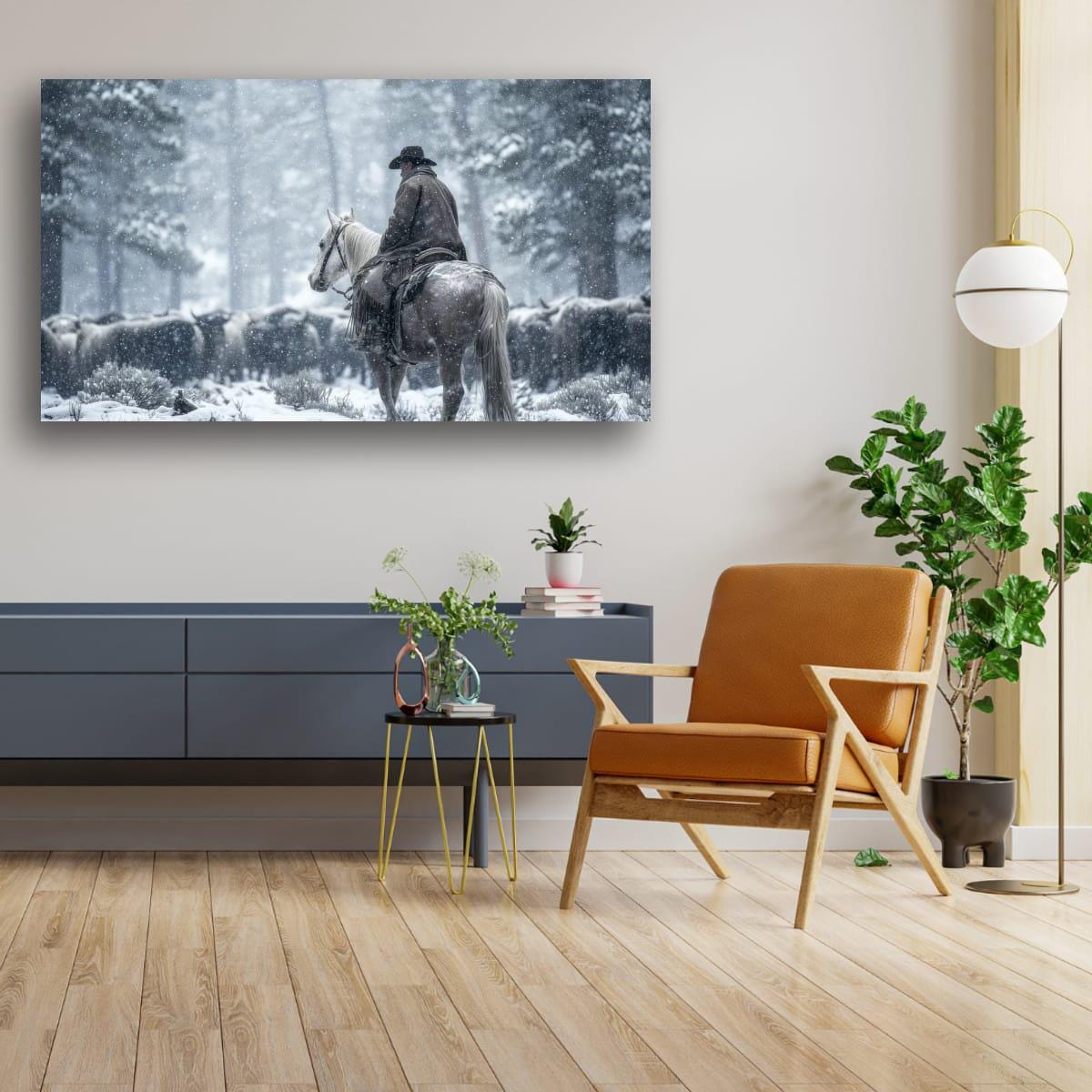 Cowboy Art Print - Rustic Western Home Decor With Mountain Snow Artwork