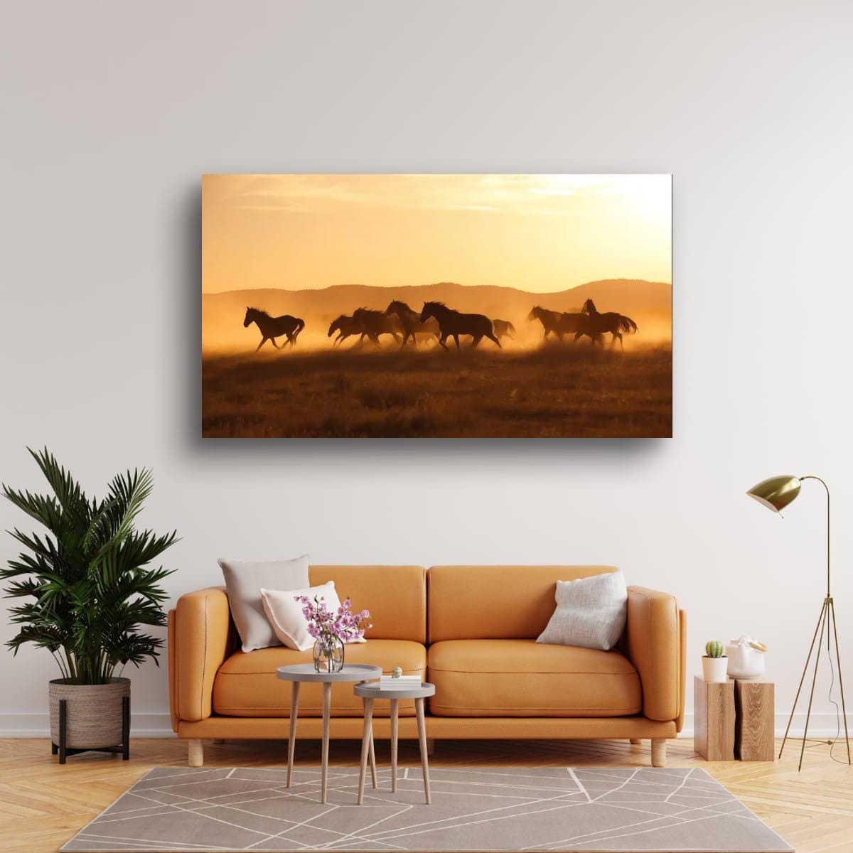 Wild Horses Art Print – Rustic Western Wall Art With Sunset Horse Scene