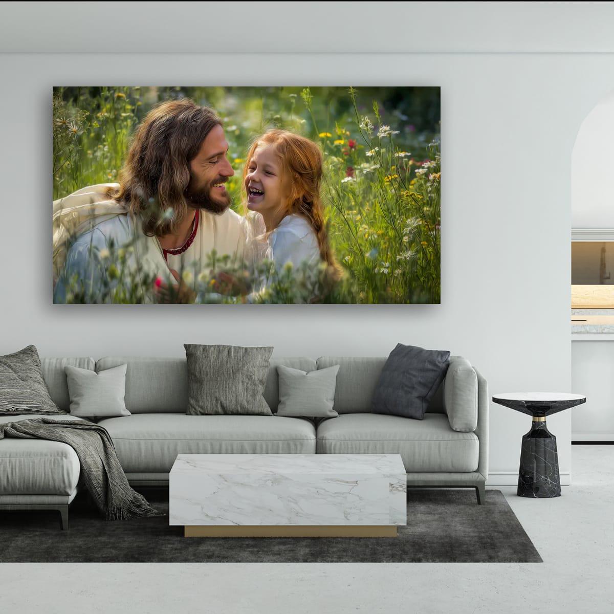Christian Religious Wall Art – Jesus and Children Painting | Blessed Little Children Art