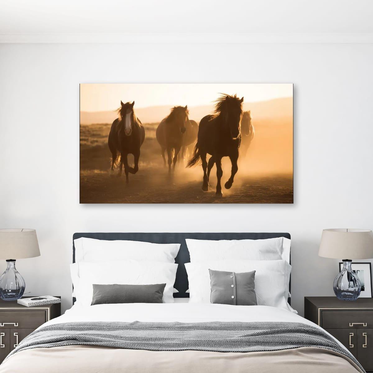 Wild Horses Art Print - Rustic Western Wall Art | Sunset Horse Painting Decor