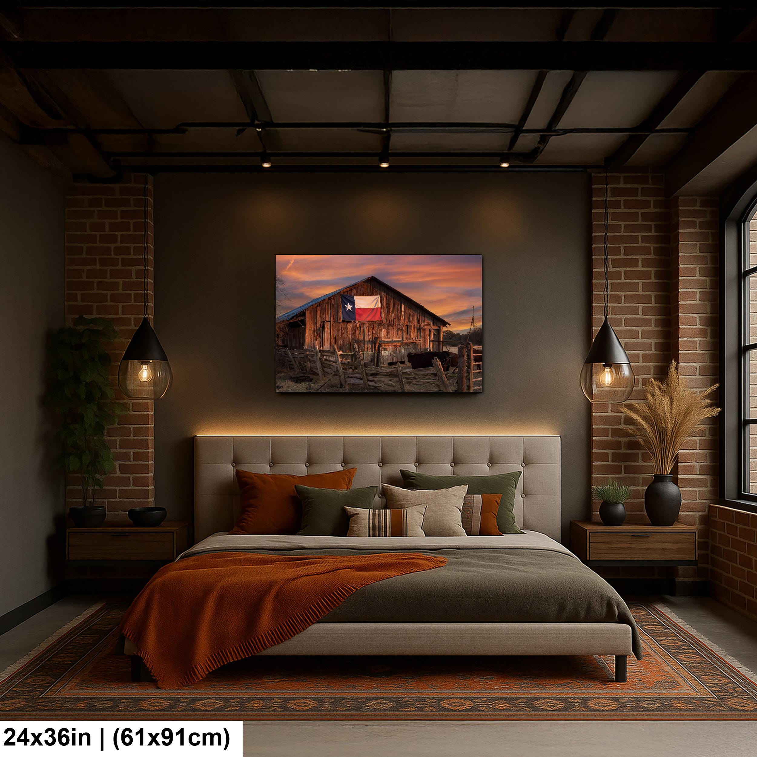 Rustic Texas Barn | Western Home Decor - Sun Bleached Wood & Texas Flag Art
