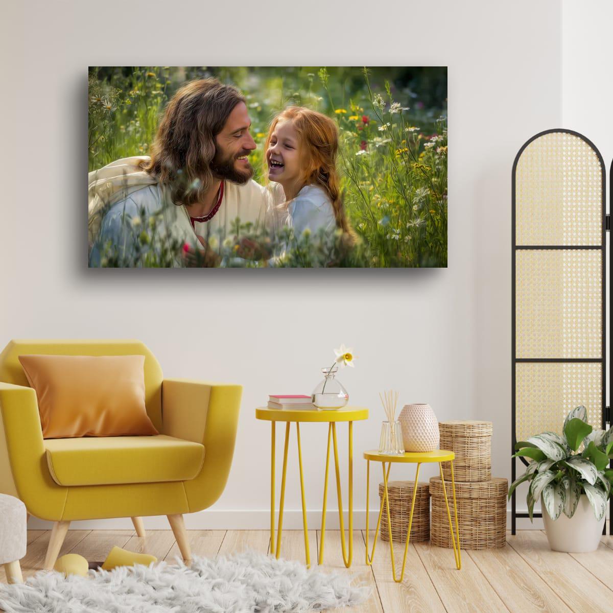 Christian Religious Wall Art – Jesus and Children Painting | Blessed Little Children Art