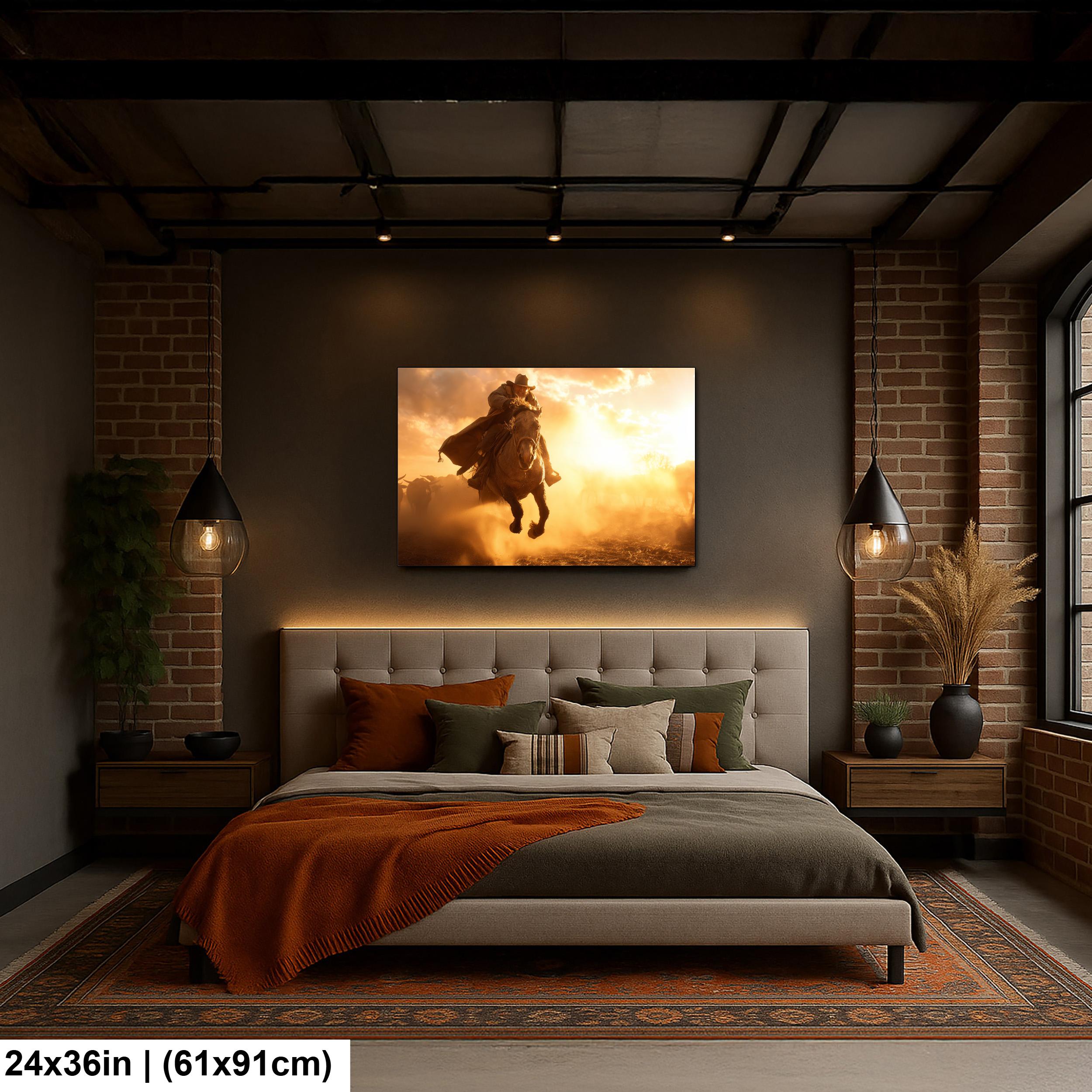 Cowboy Art Print | Winter Cattle Drive – Rustic Ranch Decor & Western Wall Hanging
