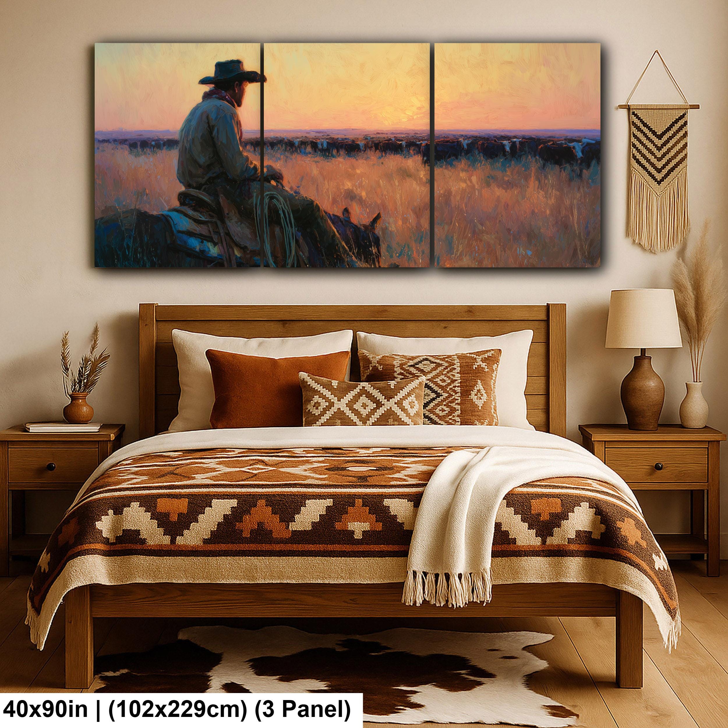 Cowboy Art Print – Rustic Western Home Decor | Cattle Drive Painting
