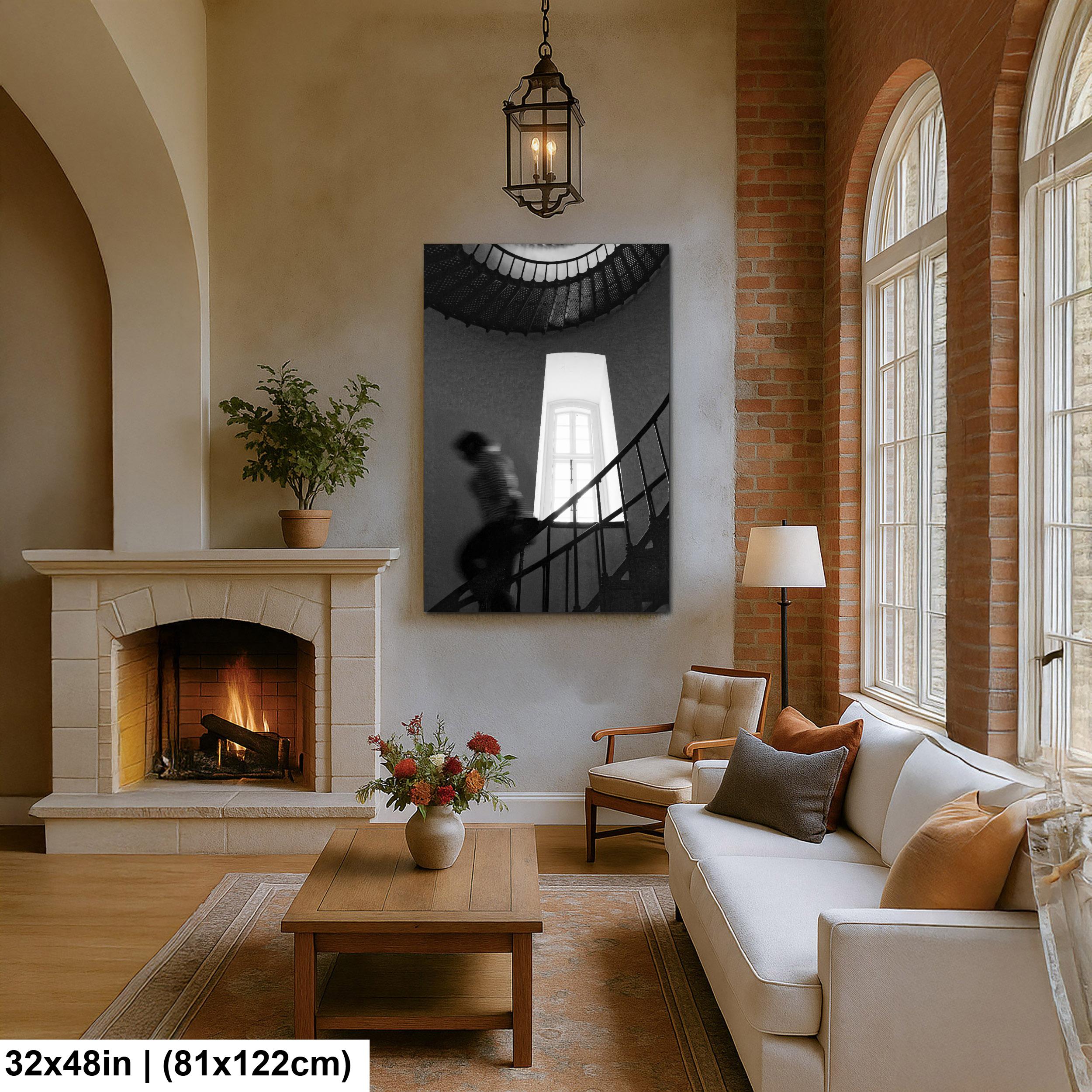 Outer Banks Lighthouse Print – Black and White Spiral Staircase Art, Coastal Wall Decor