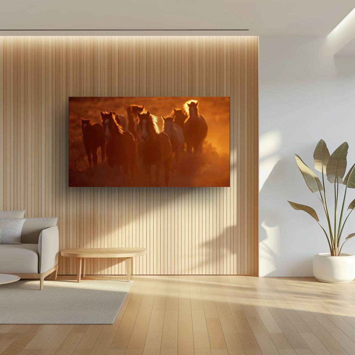 Wild Horses Art Print – Rustic Western Wall Art | Sunset Horse Painting