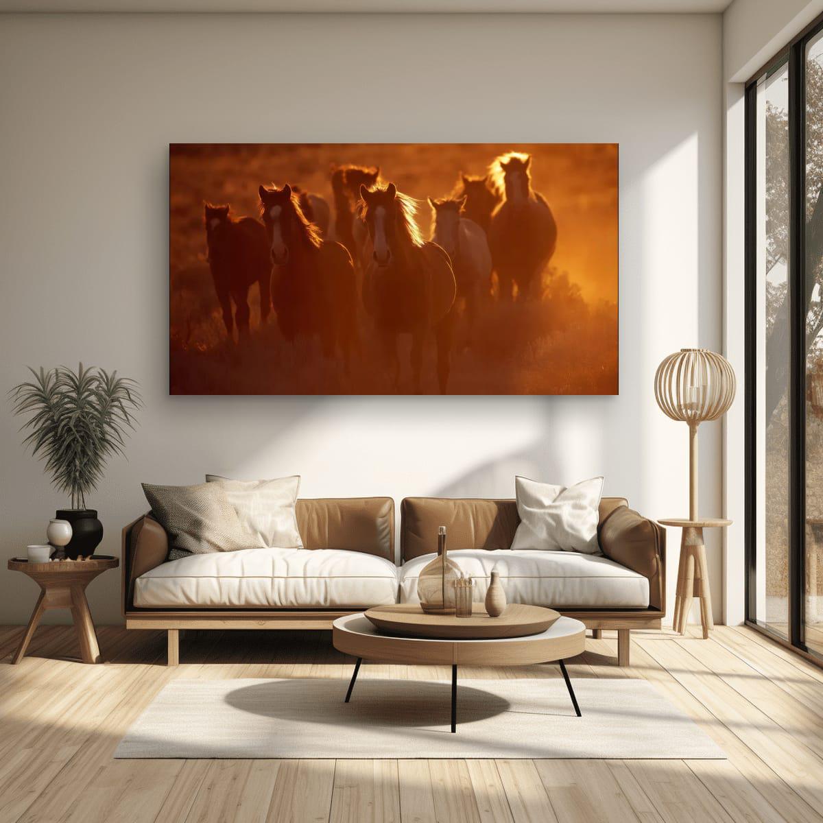 Wild Horses Art Print – Rustic Western Wall Art | Sunset Horse Painting