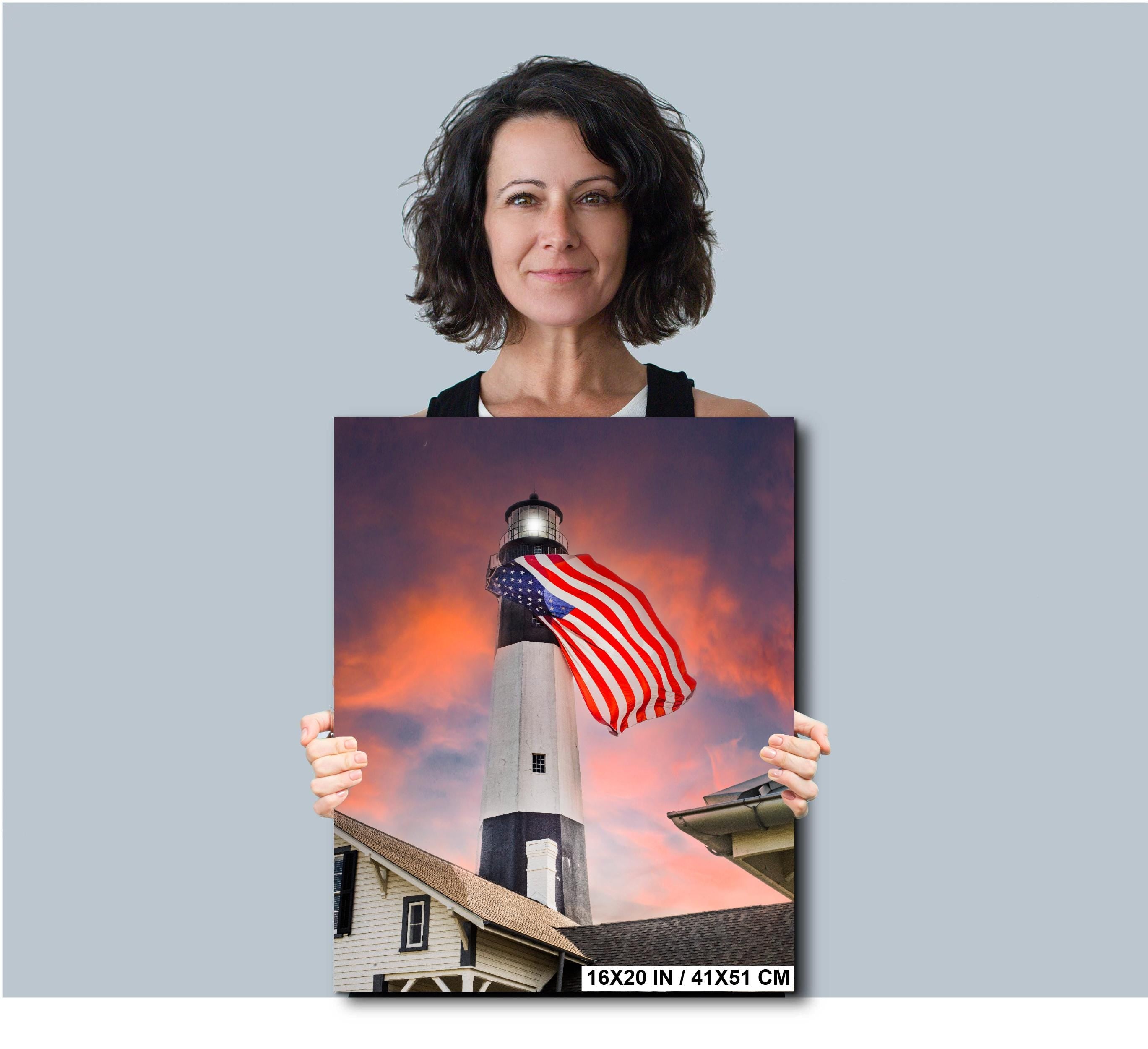 Tybee Island Lighthouse Print | Fourth Of July Art - Patriotic American Flag Decor