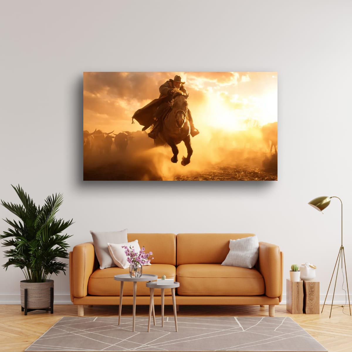 Cowboy Art Print | Winter Cattle Drive – Rustic Ranch Decor & Western Wall Hanging