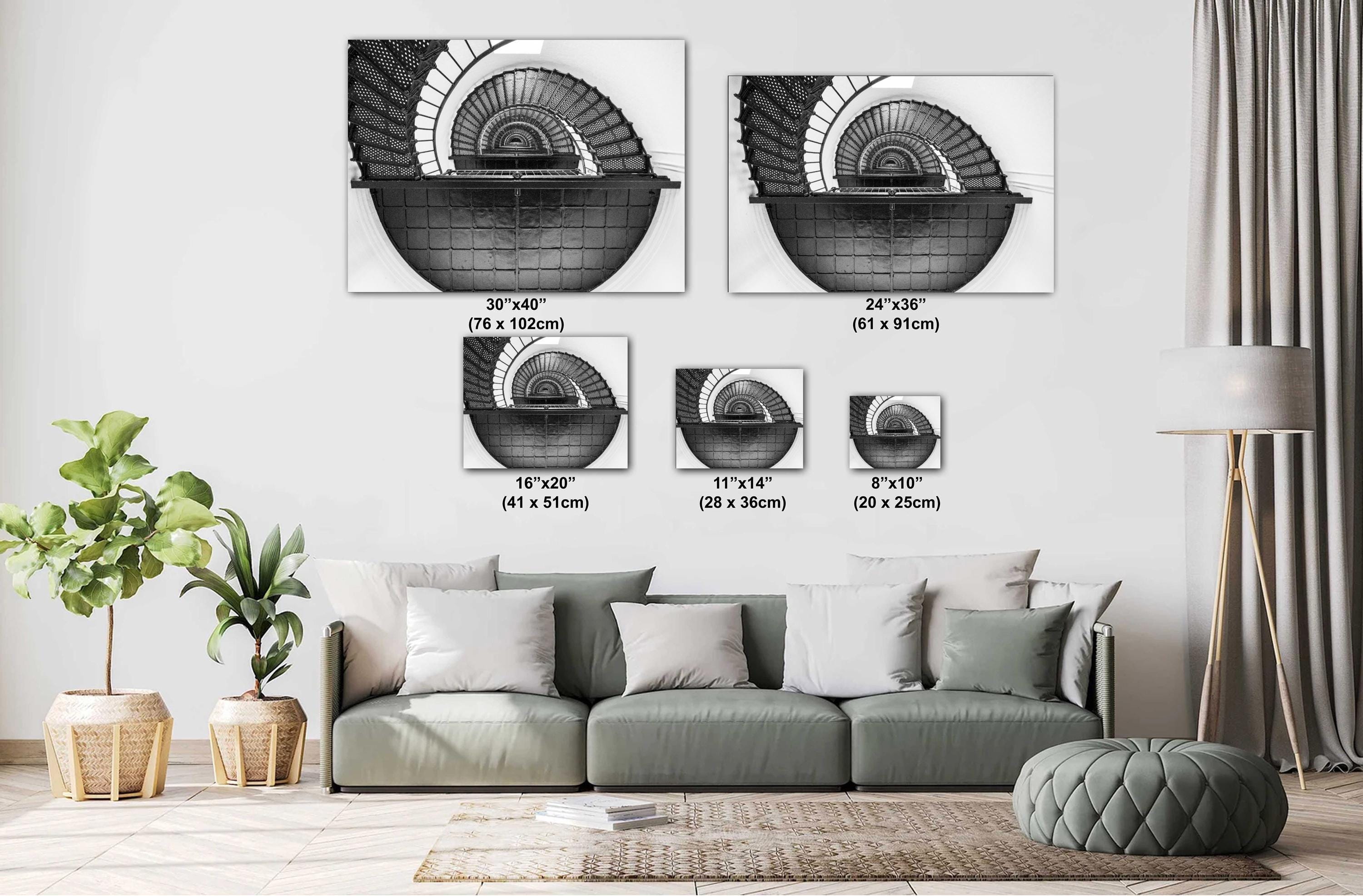 Outer Banks Lighthouse Print - Black and White Spiral Staircase Photography Art