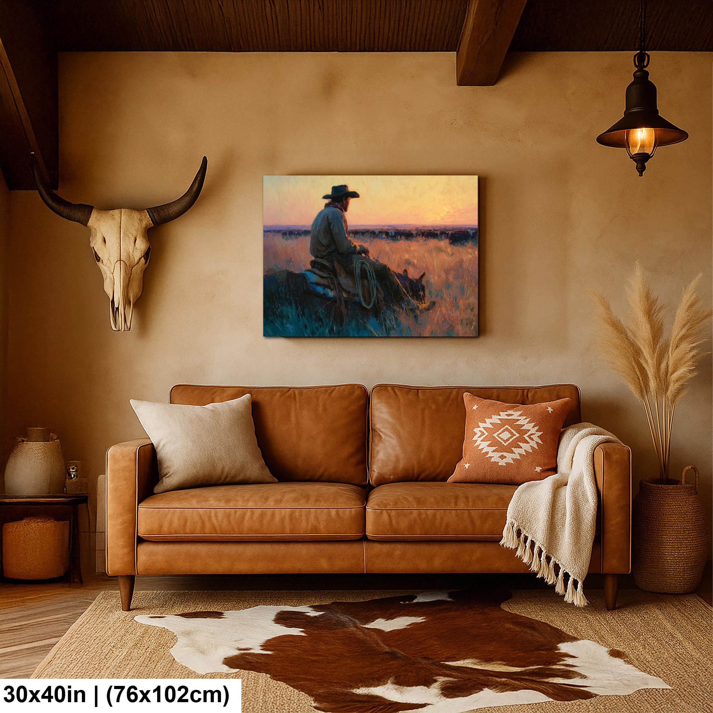Cowboy Art Print – Rustic Western Home Decor | Cattle Drive Painting