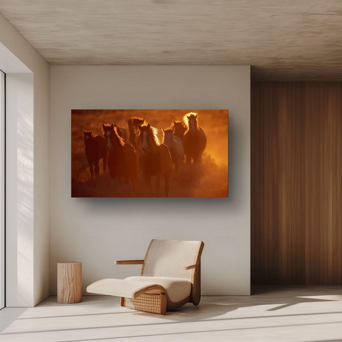 Wild Horses Art Print – Rustic Western Wall Art | Sunset Horse Painting