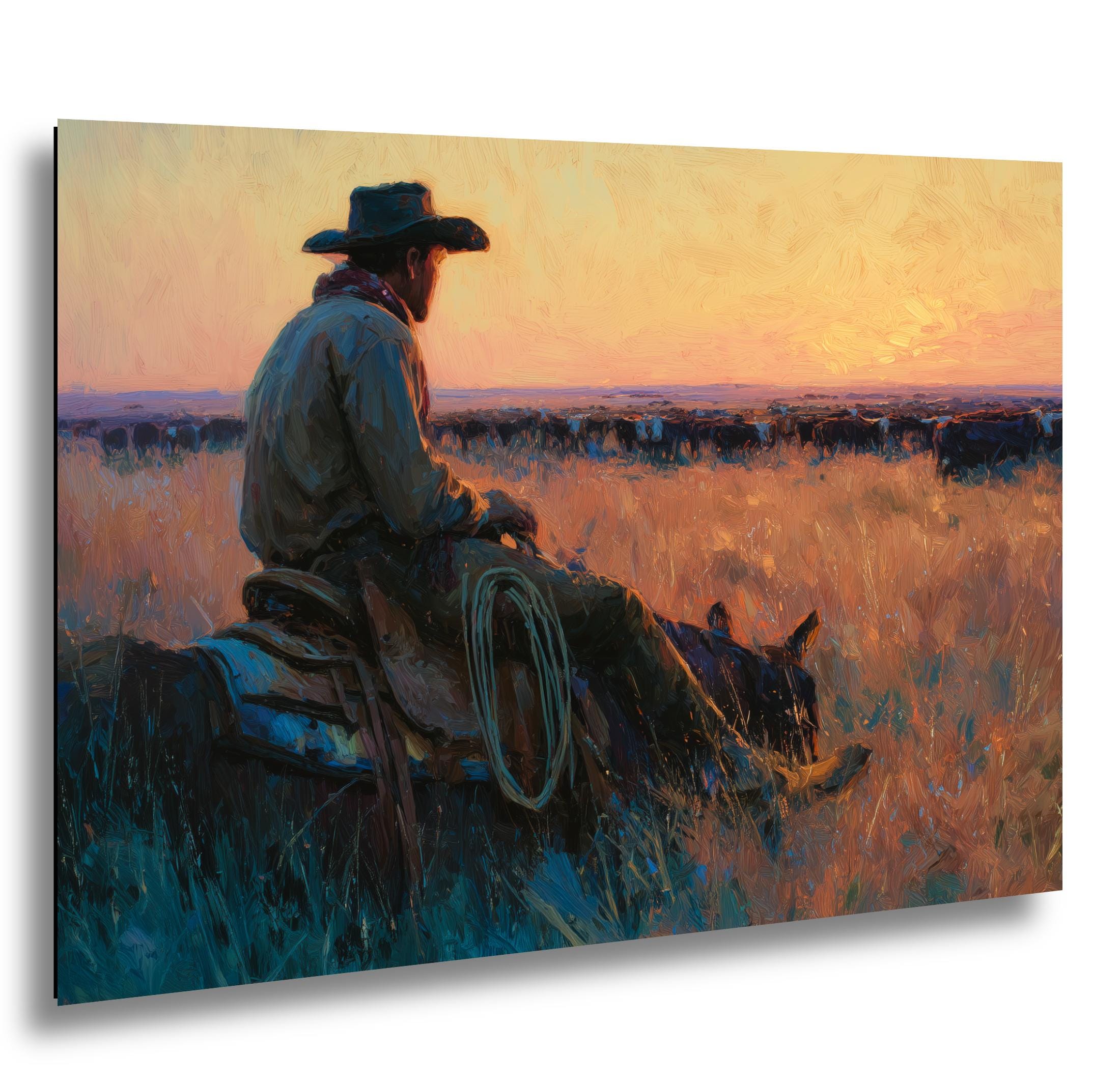 Cowboy Art Print – Rustic Western Home Decor | Cattle Drive Painting