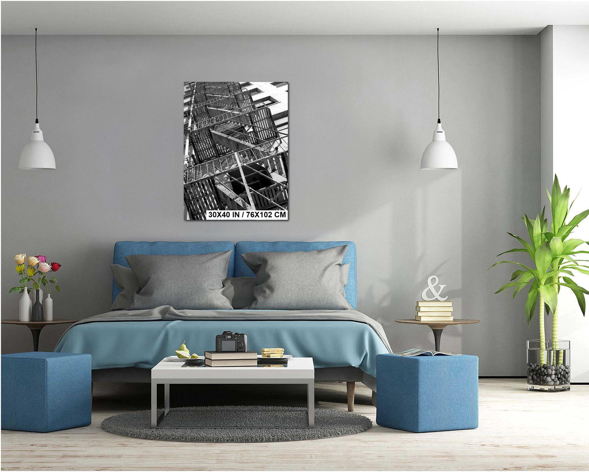 NYC Fire Escape Photo - Urban Cityscape Art | Moody Industrial Wall Decor Print