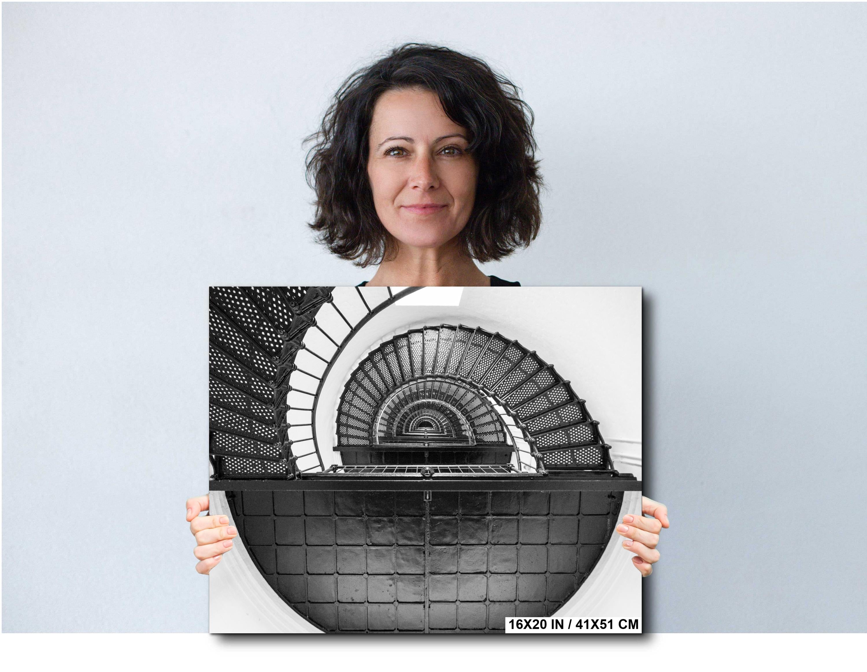 Lighthouse Wall Art – Black and White Spiral Staircase Photo on Archival Paper