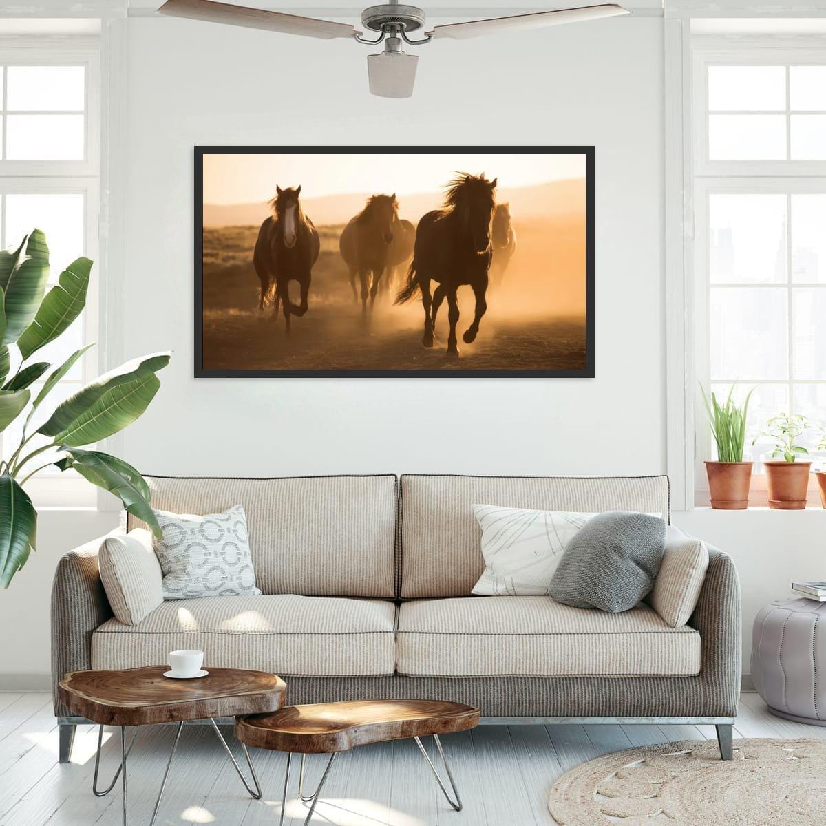 Wild Horses Art Print - Rustic Western Wall Art | Sunset Horse Painting Decor
