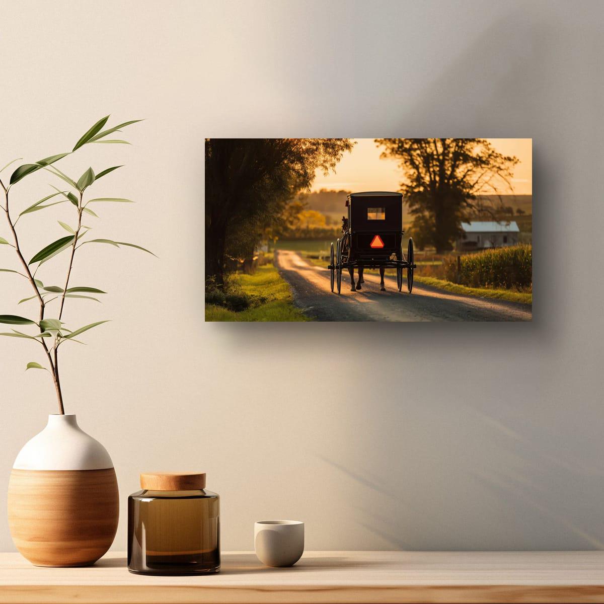 Americana Art Print – Amish Buggy Art | Rustic Country Home Decor Sunset