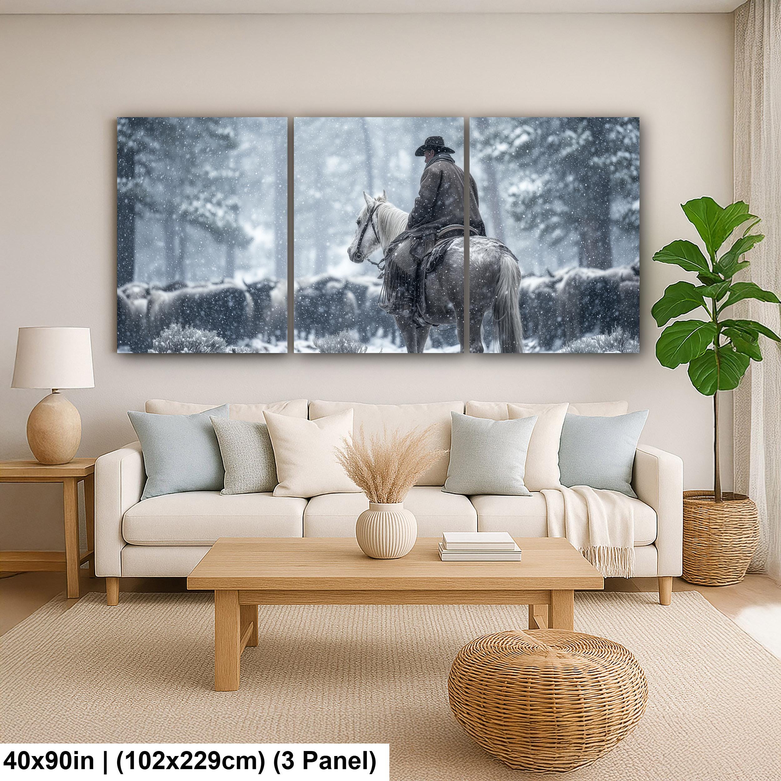 Cowboy Art Print - Rustic Western Home Decor With Mountain Snow Artwork