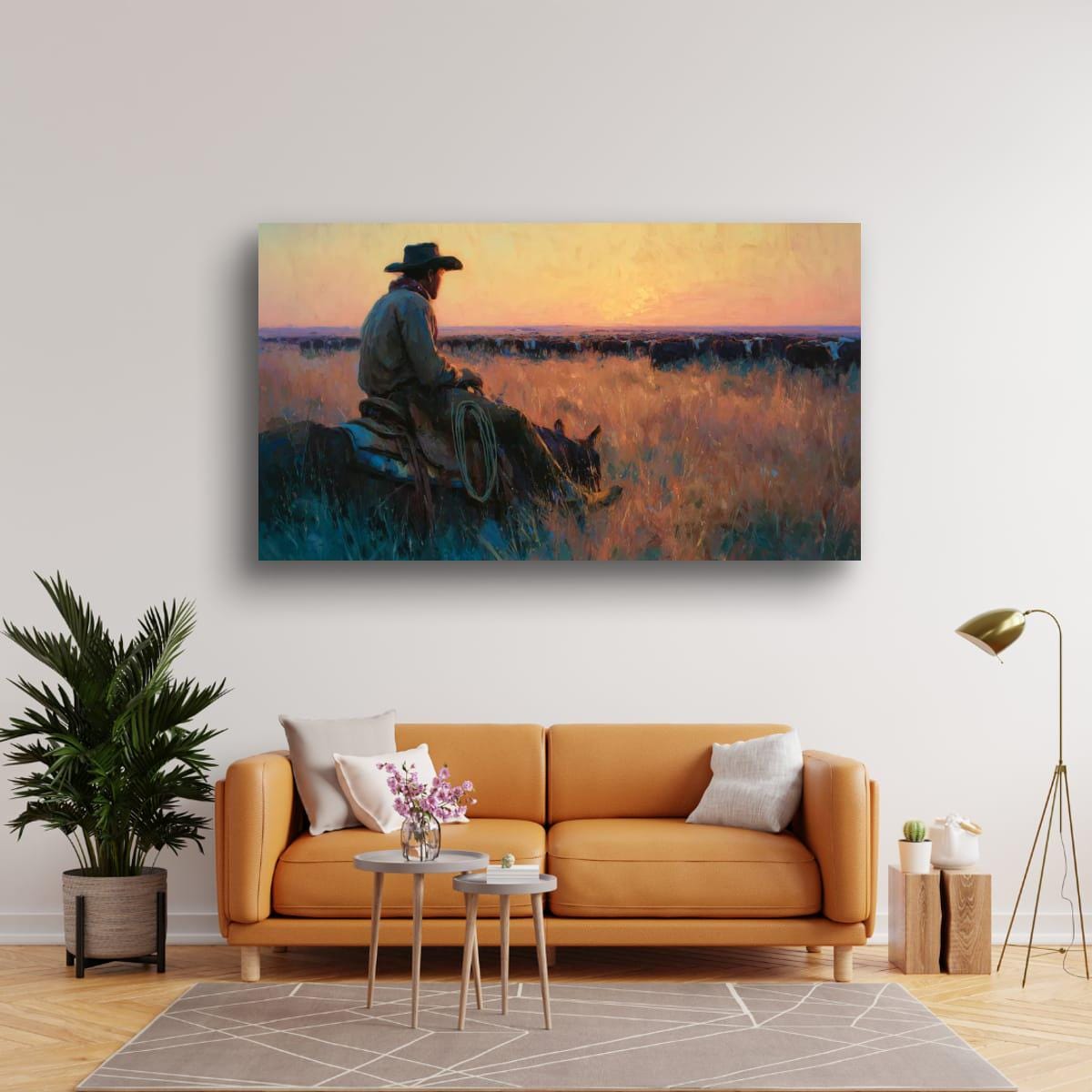 Cowboy Art Print – Rustic Western Home Decor | Cattle Drive Painting