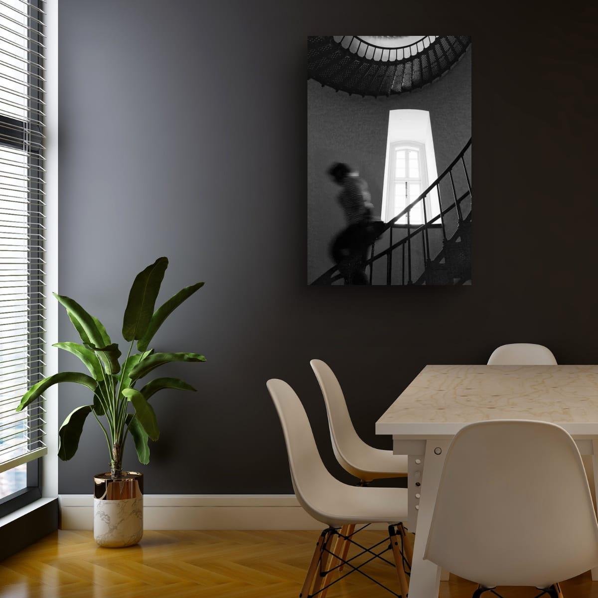 Outer Banks Lighthouse Print – Black and White Spiral Staircase Art, Coastal Wall Decor