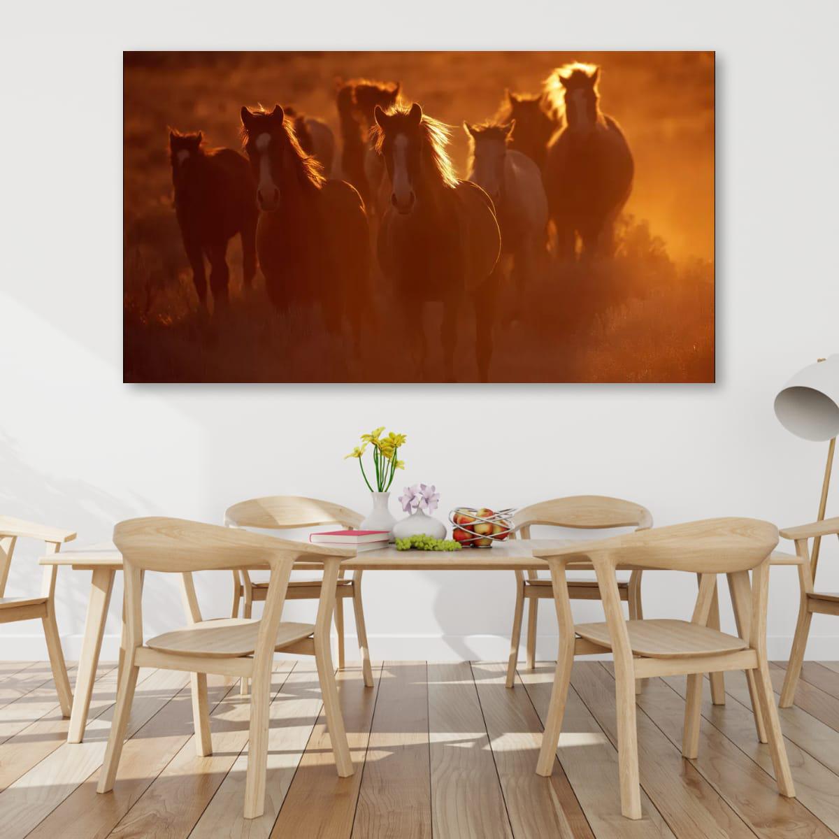 Wild Horses Art Print – Rustic Western Wall Art | Sunset Horse Painting