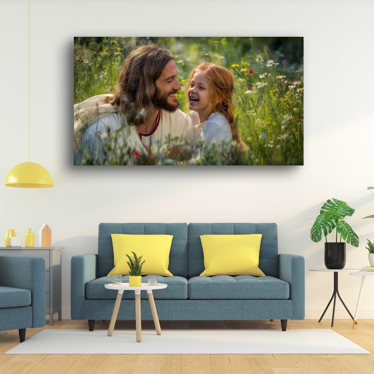Christian Religious Wall Art – Jesus and Children Painting | Blessed Little Children Art