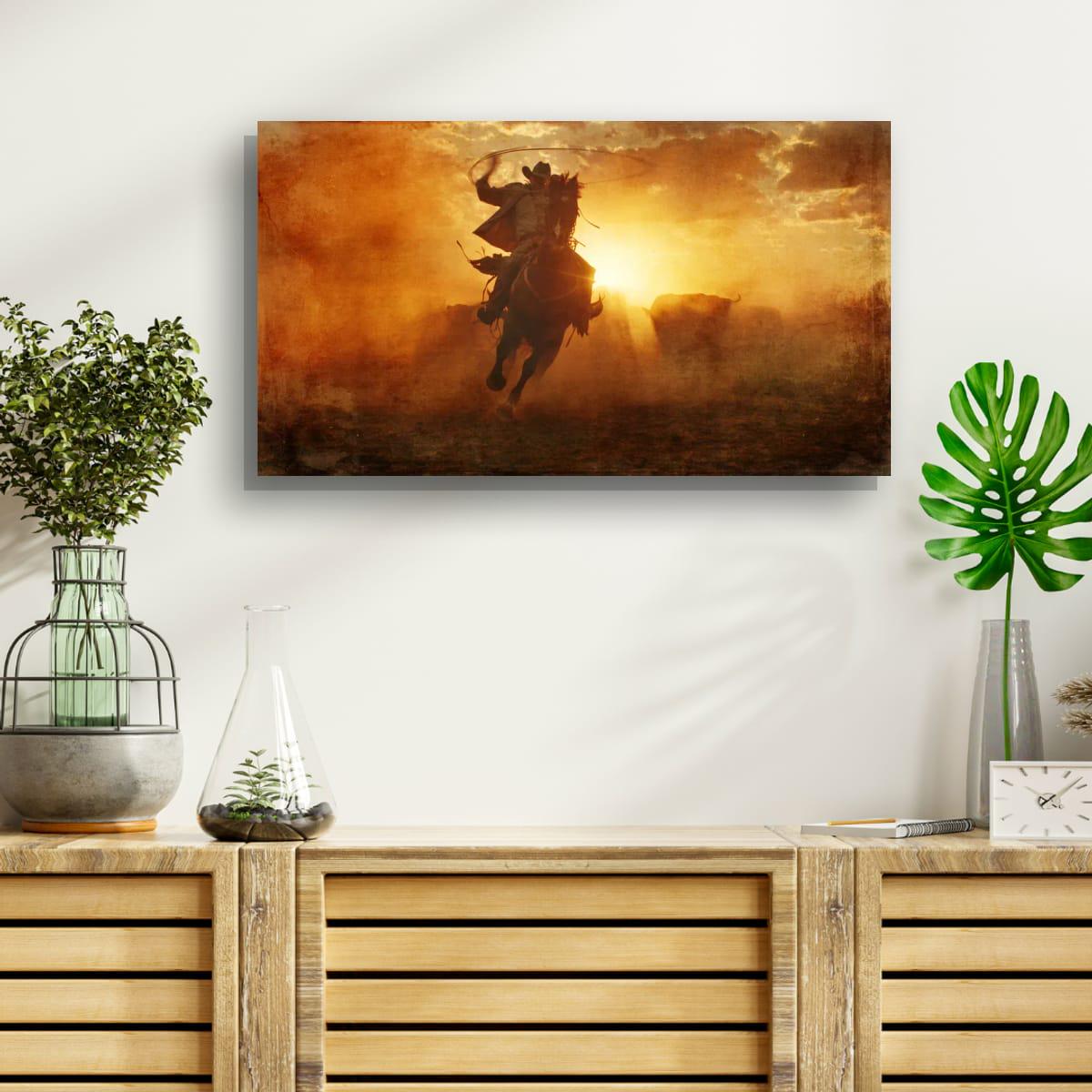 Cowboy Art Print Featuring Rustic Western Style | Texas Ranch Wall Art Decor