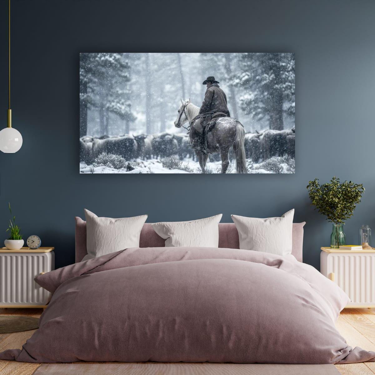 Cowboy Art Print - Rustic Western Home Decor With Mountain Snow Artwork