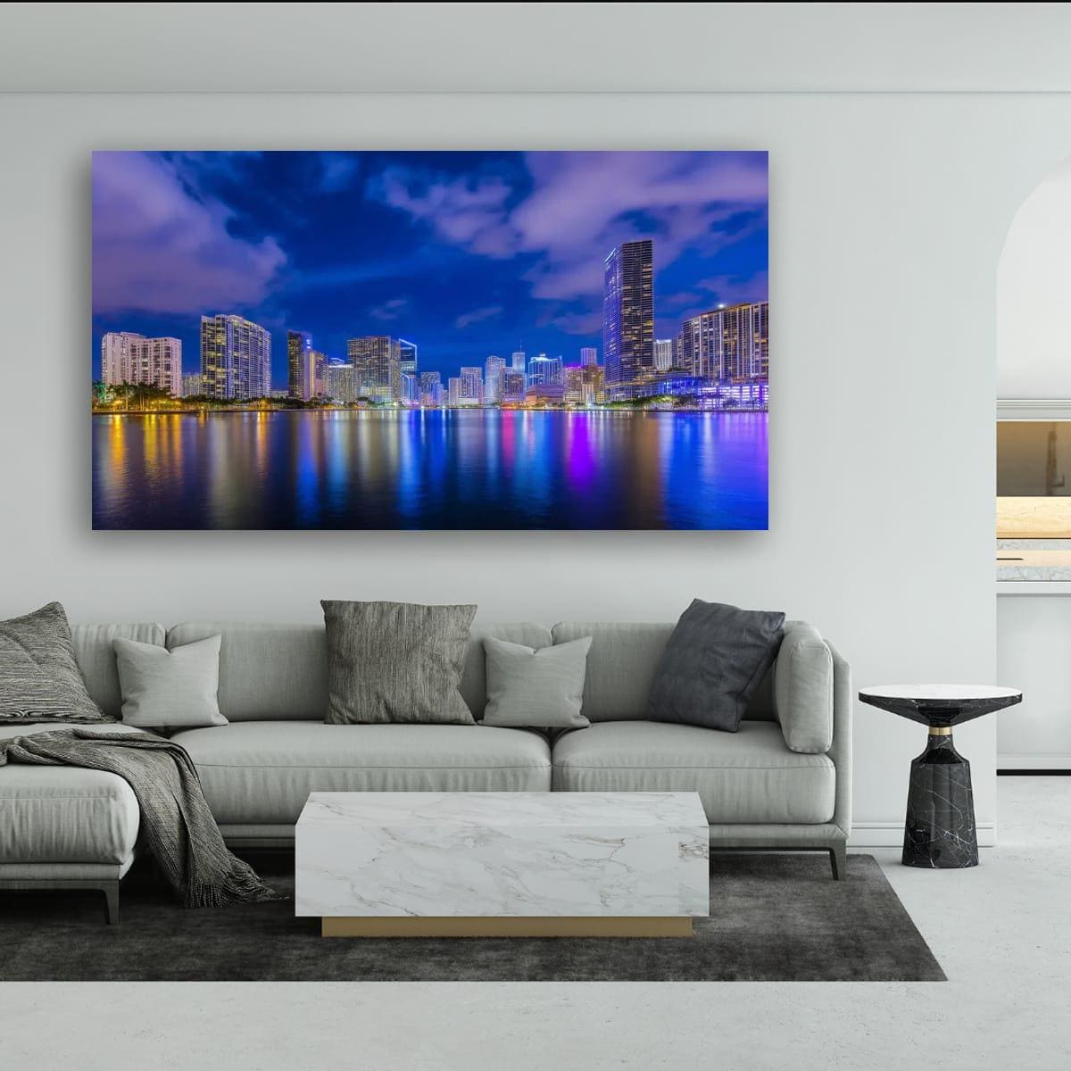 Miami Skyline Art - Dynamic Urban Night Scene | Modern Cityscape Wall Art Print
