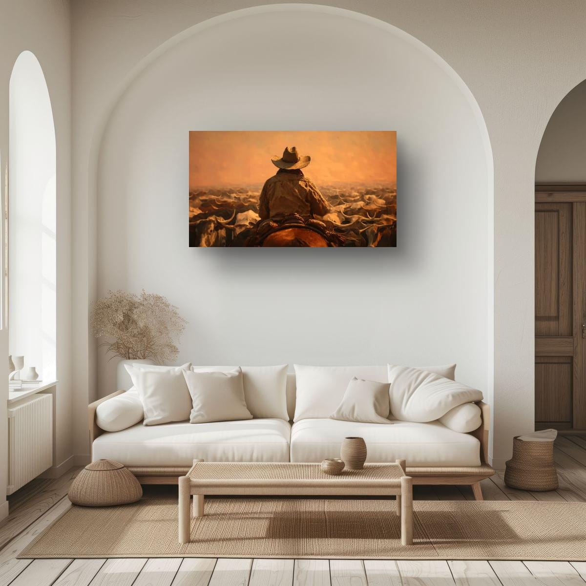 Cowboy Art Print - Rustic Western Decor | Cattle Drive Painting & Horseback Riding